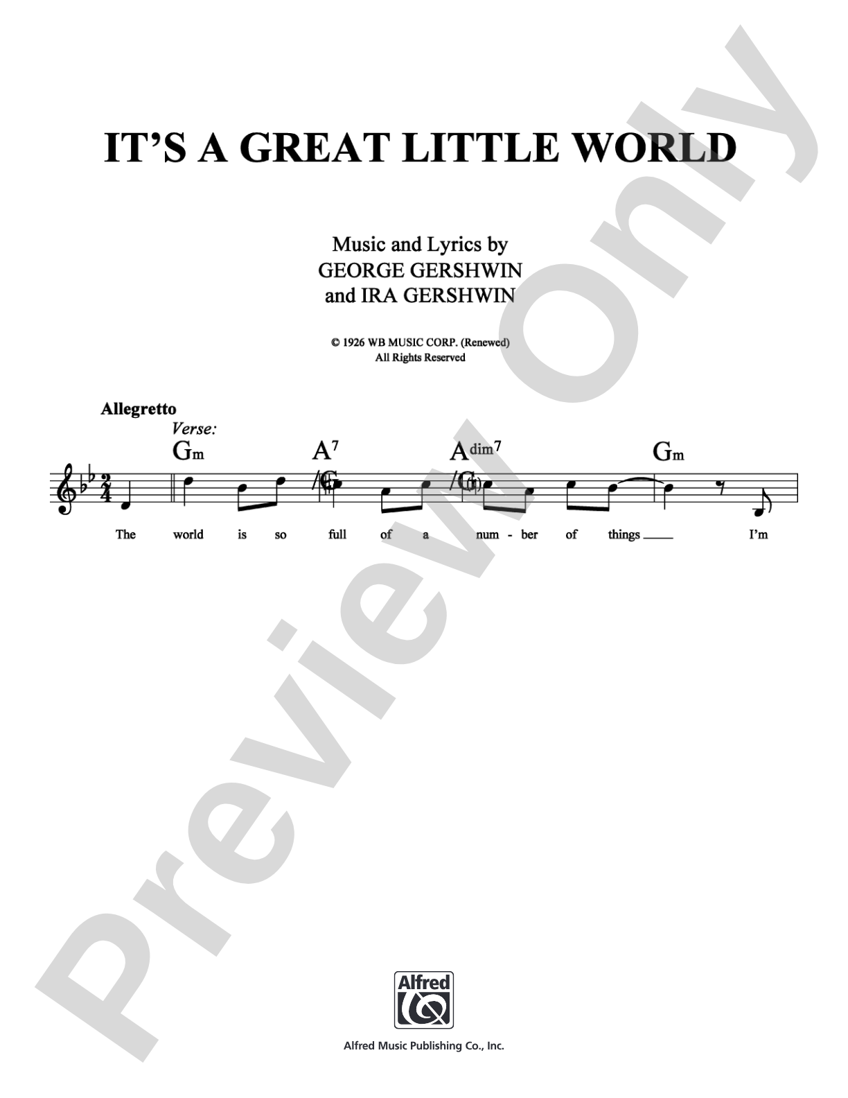It's a Great Little World: Lead Sheet Digital Sheet Music