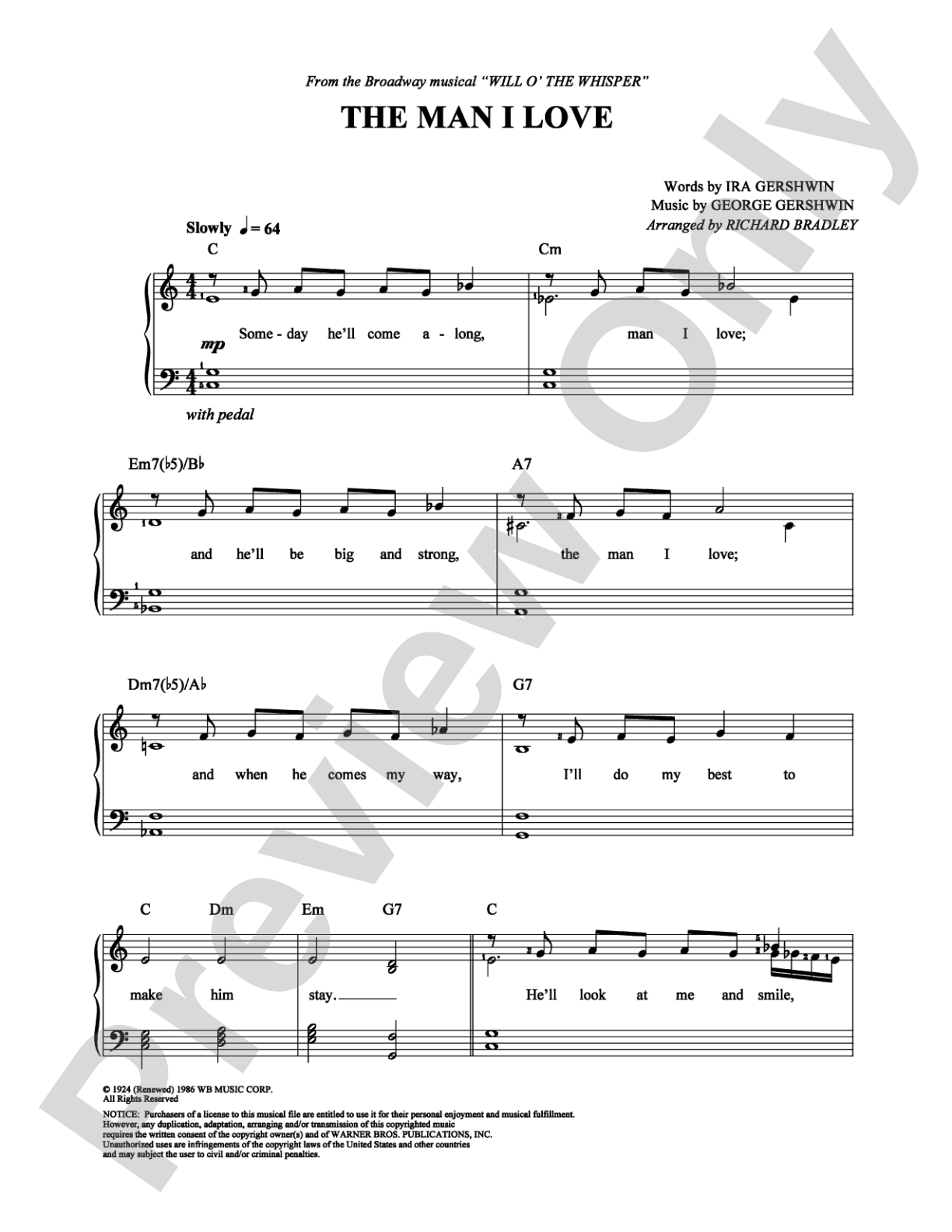 The Man I Love: Easy Piano Digital Sheet Music