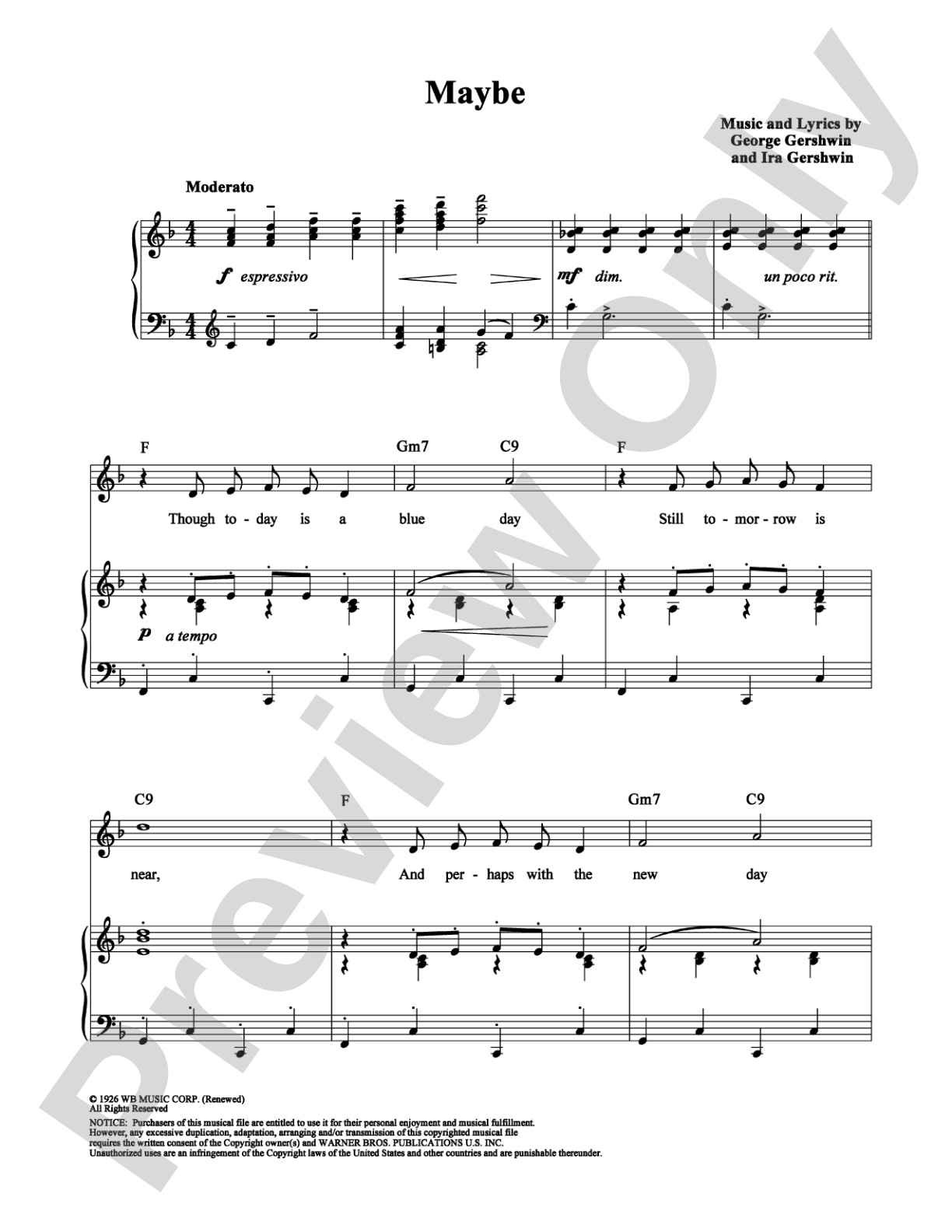 Maybe: Piano/Vocal/Chords Digital Sheet Music