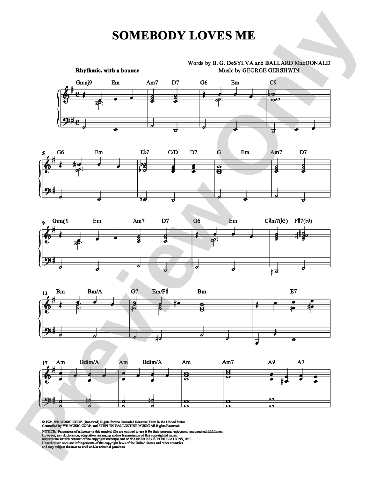 Somebody Loves Me: Piano Digital Sheet Music