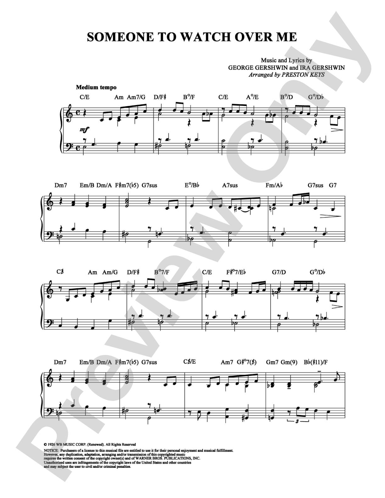 Someone To Watch Over Me: Piano Digital Sheet Music