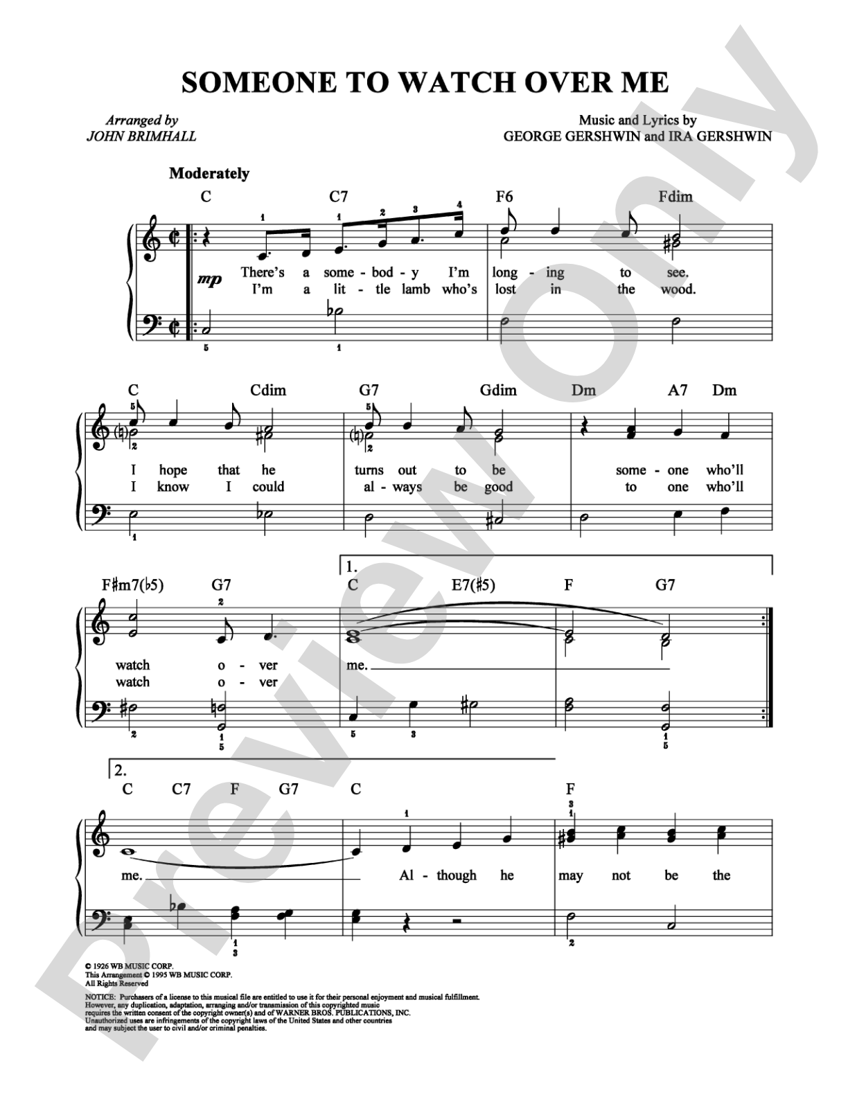 Someone to Watch Over Me: Easy Piano Digital Sheet Music