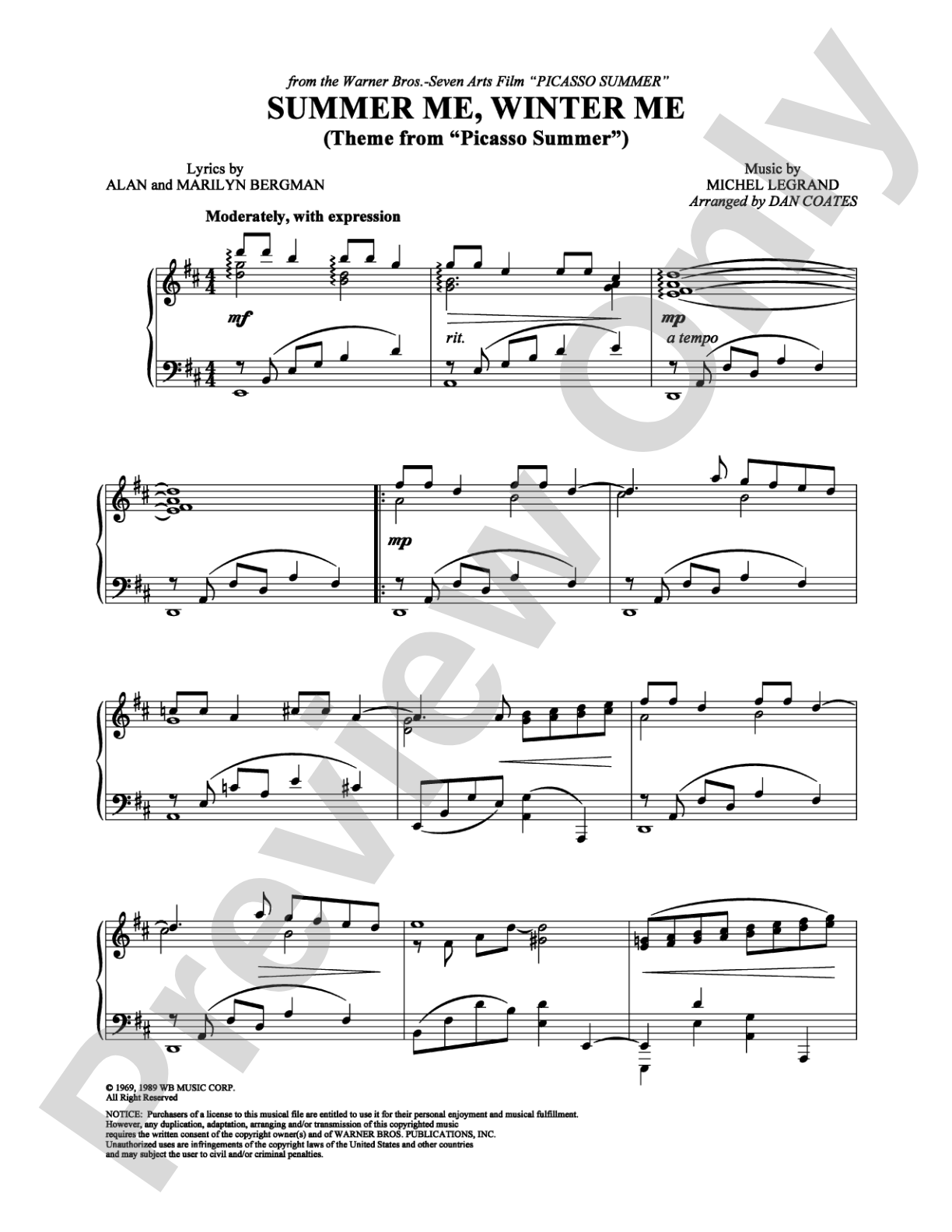 Summer Me, Winter Me: Piano Digital Sheet Music