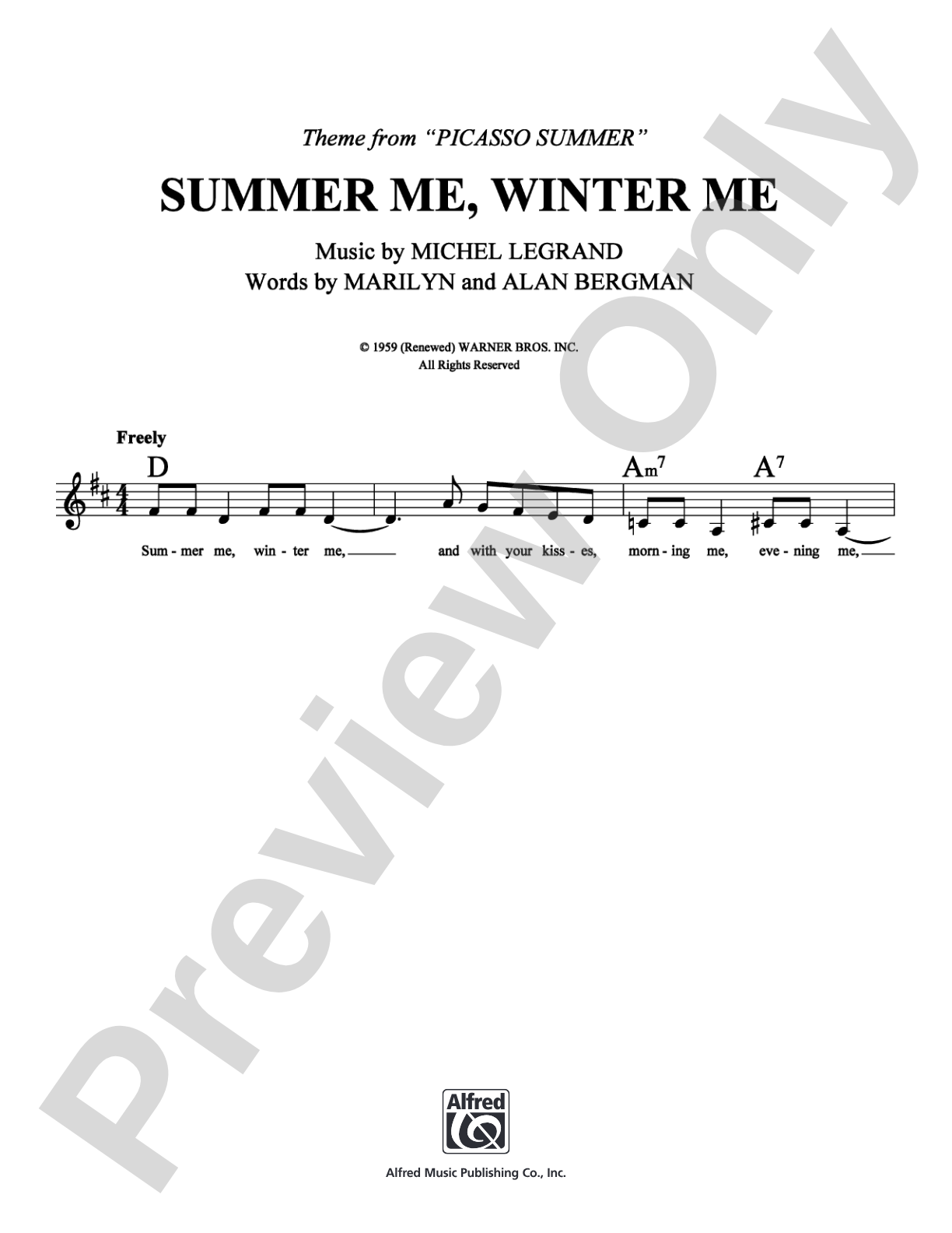 Summer Me, Winter Me: Lead Sheet Digital Sheet Music