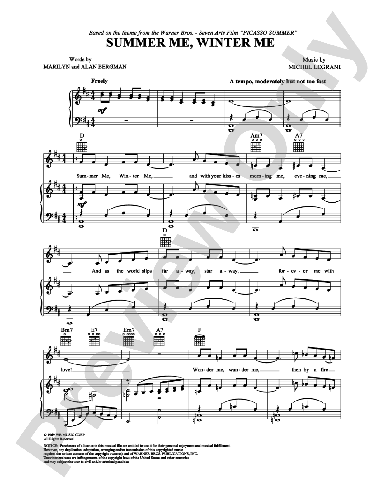 Summer Me, Winter Me: Piano/Vocal/Chords Digital Sheet Music