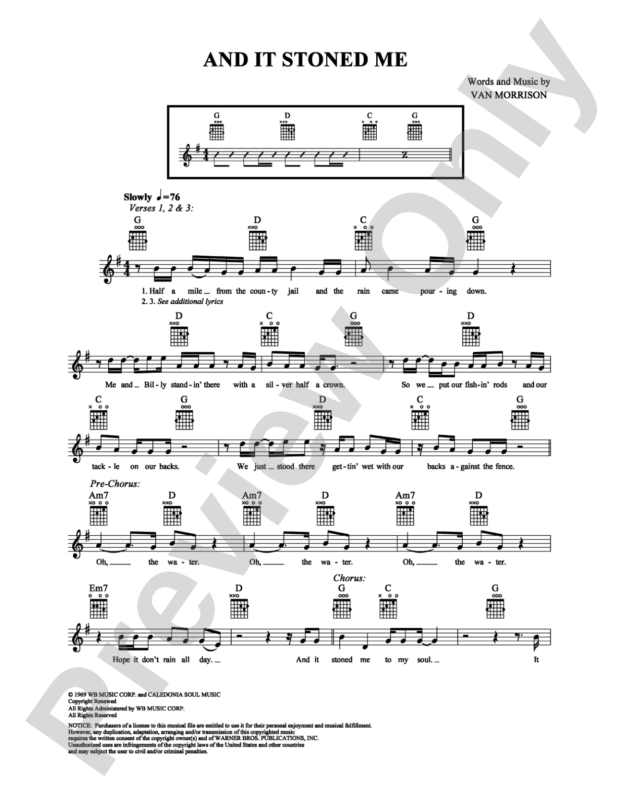 And It Stoned Me: Easy Guitar Digital Sheet Music