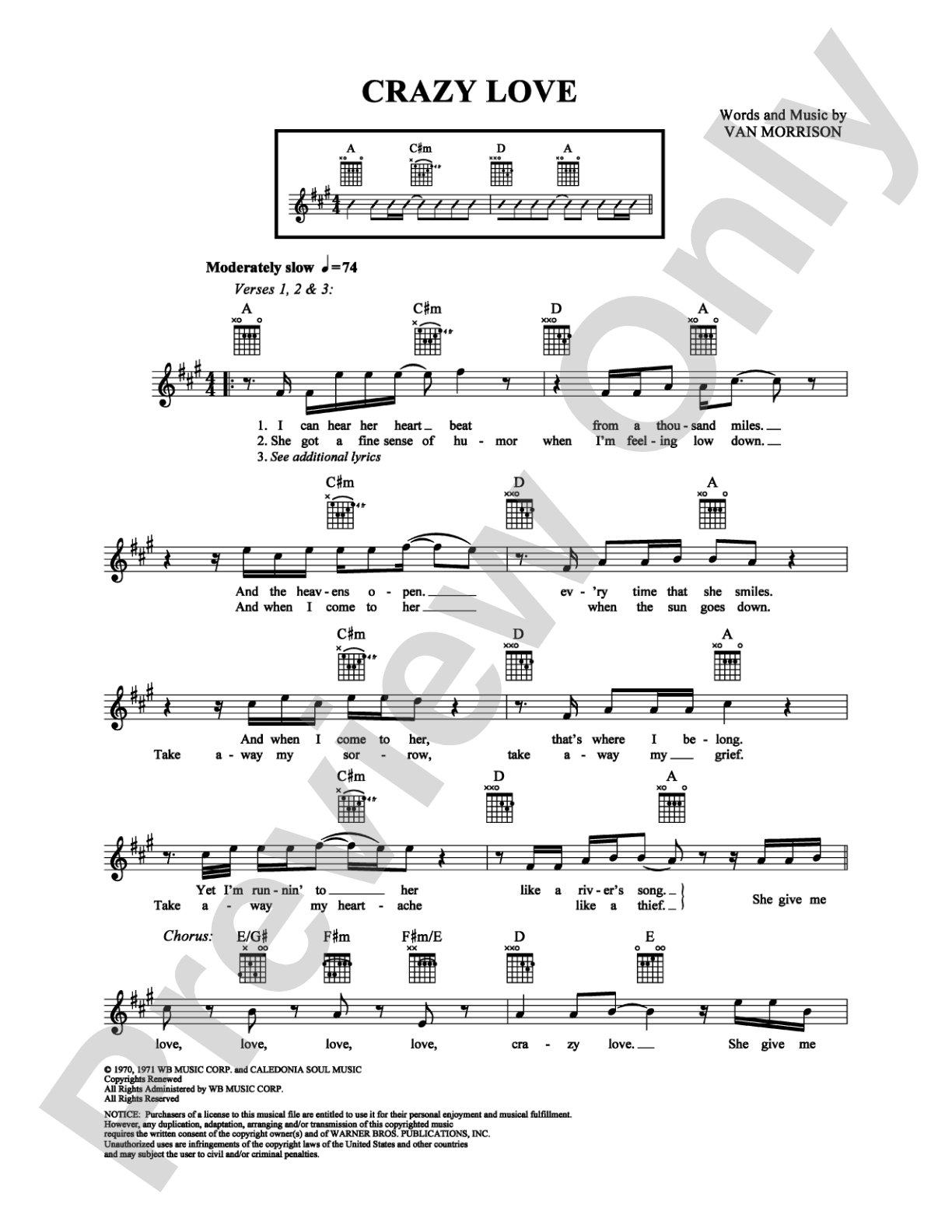 Crazy Love: Easy Guitar Digital Sheet Music