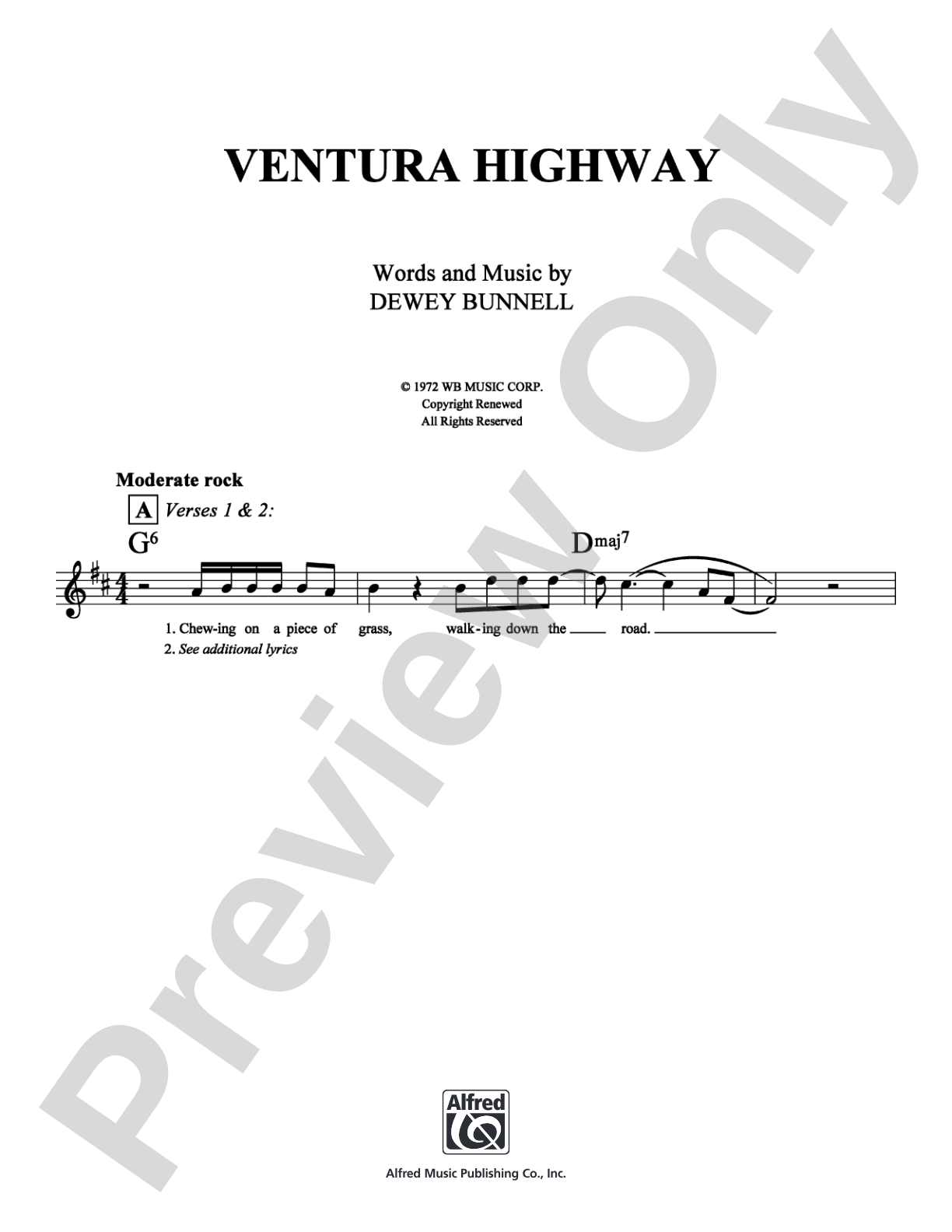 Ventura Highway: Lead Sheet Digital Sheet Music