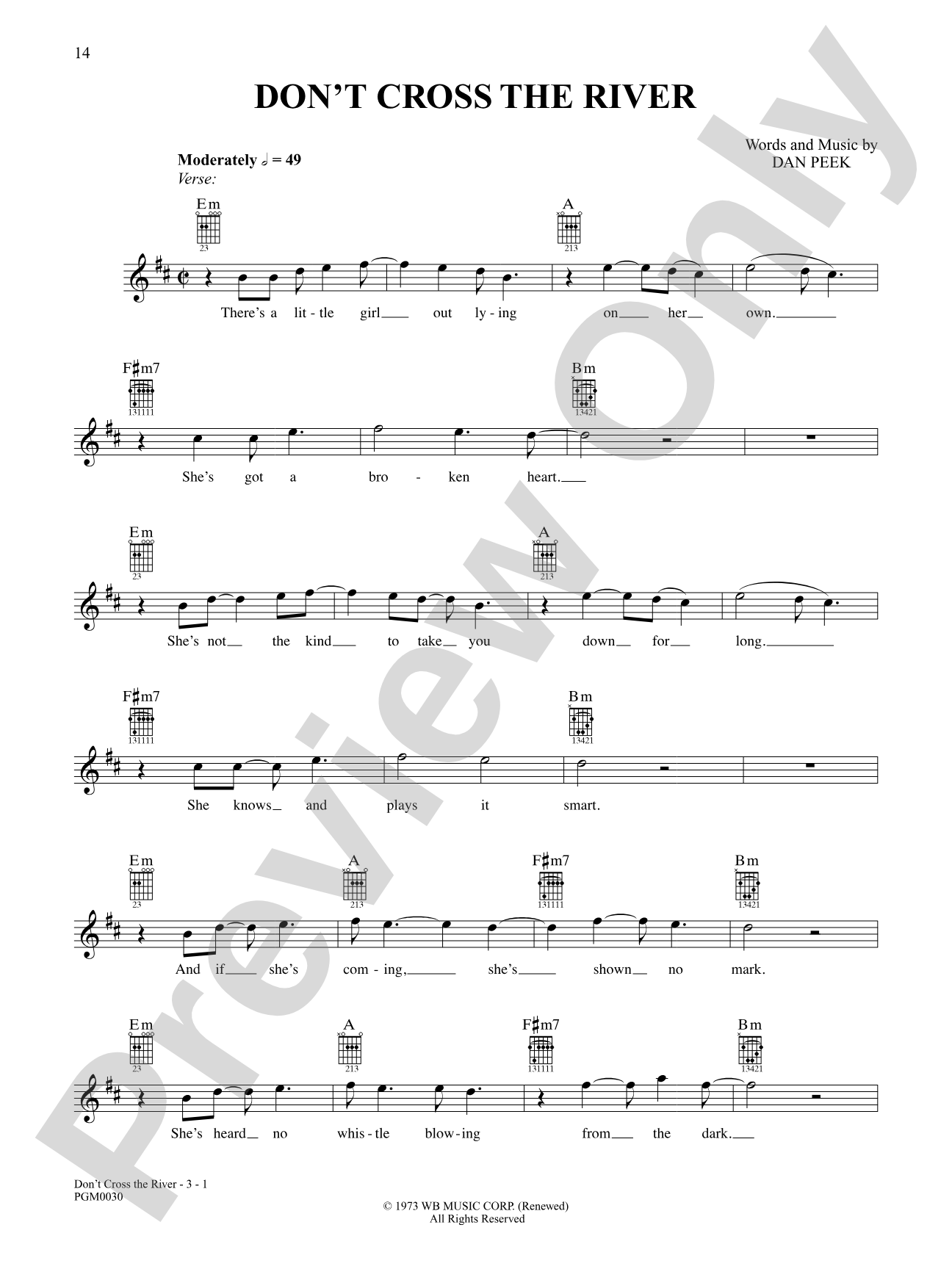 Don't Cross the River: Interm./Easy Guitar TAB