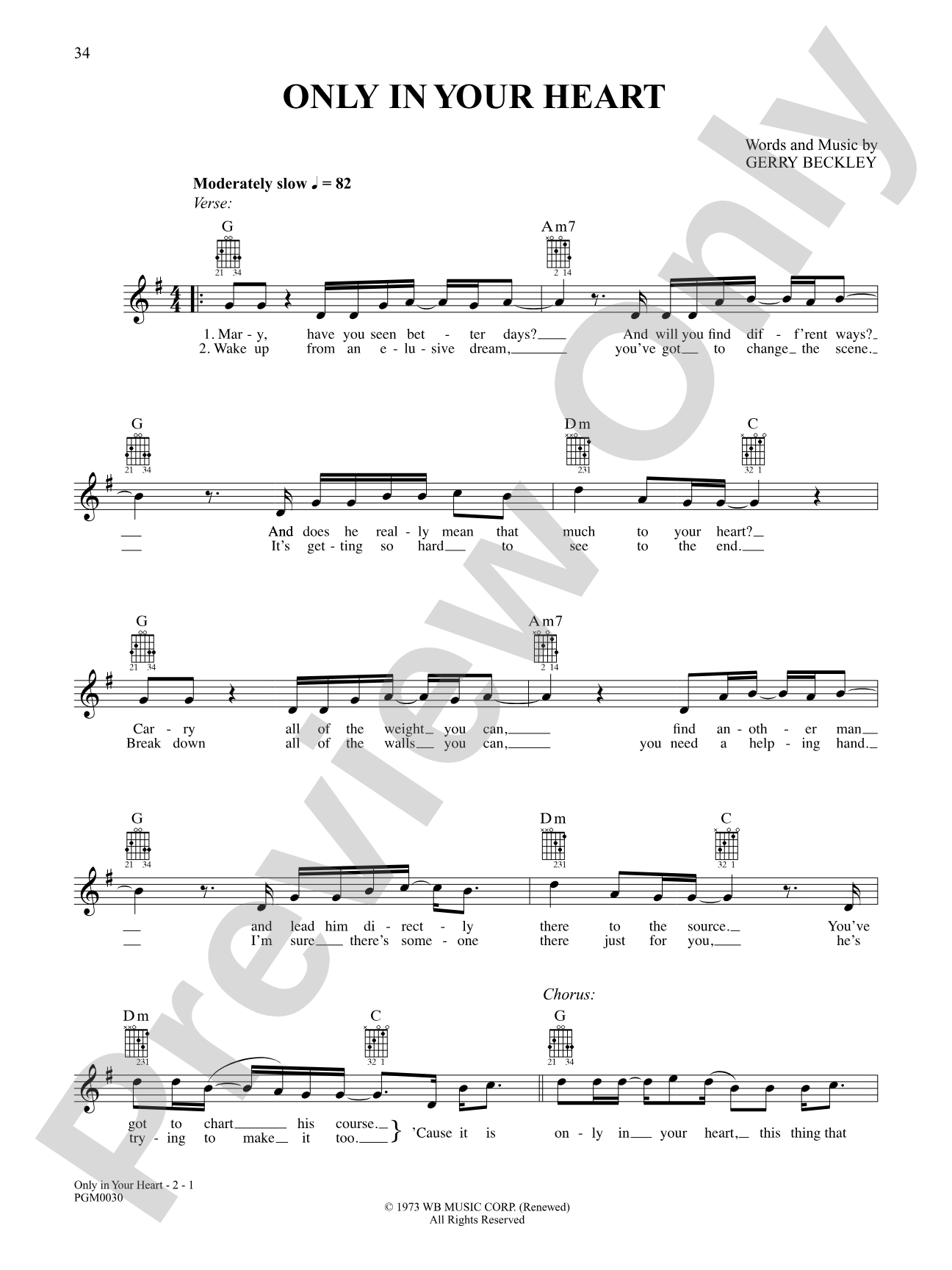 Only in Your Heart: Interm./Easy Guitar TAB