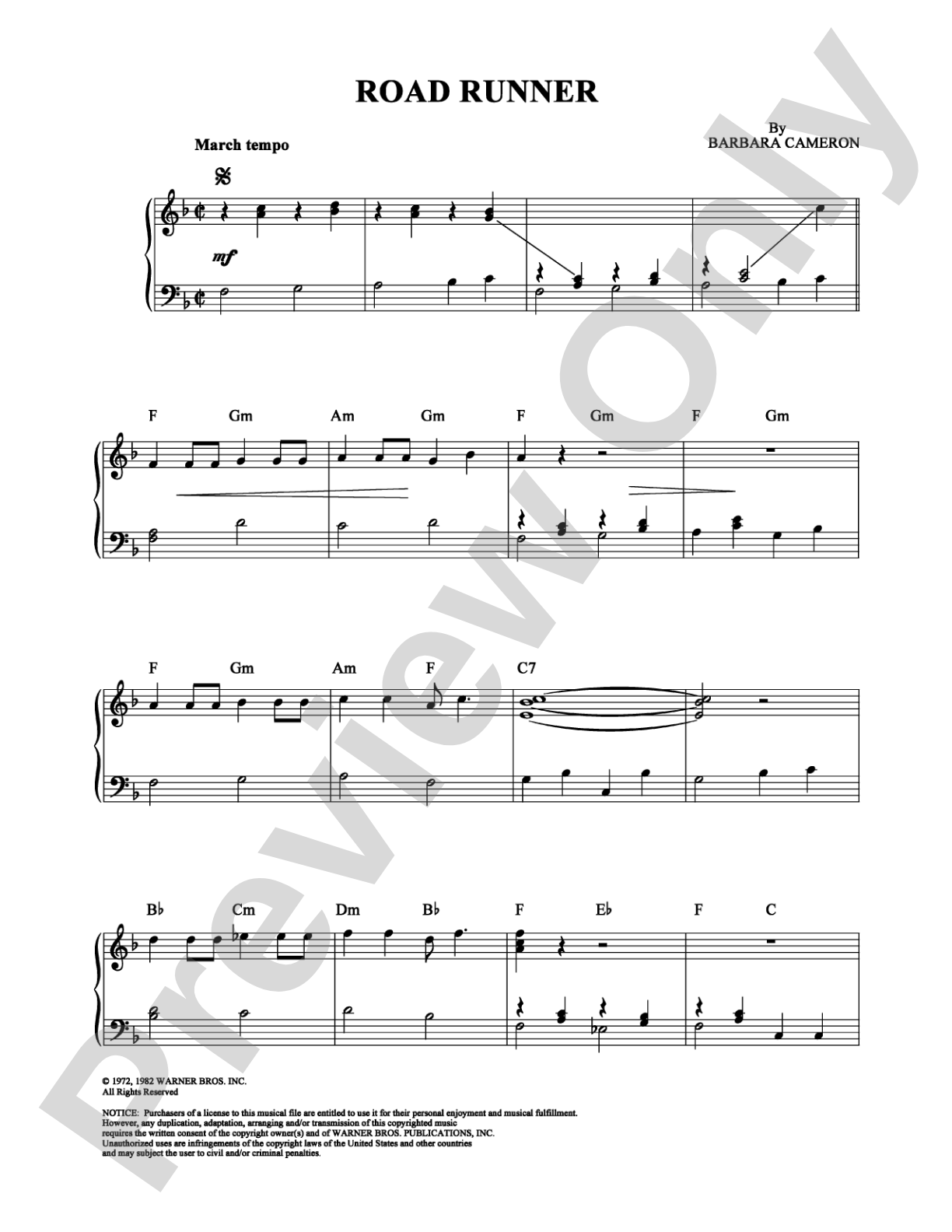 Road Runner: Piano Digital Sheet Music