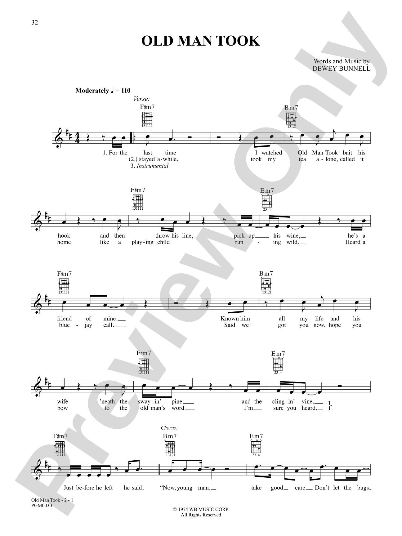 Old Man Took: Interm./Easy Guitar TAB