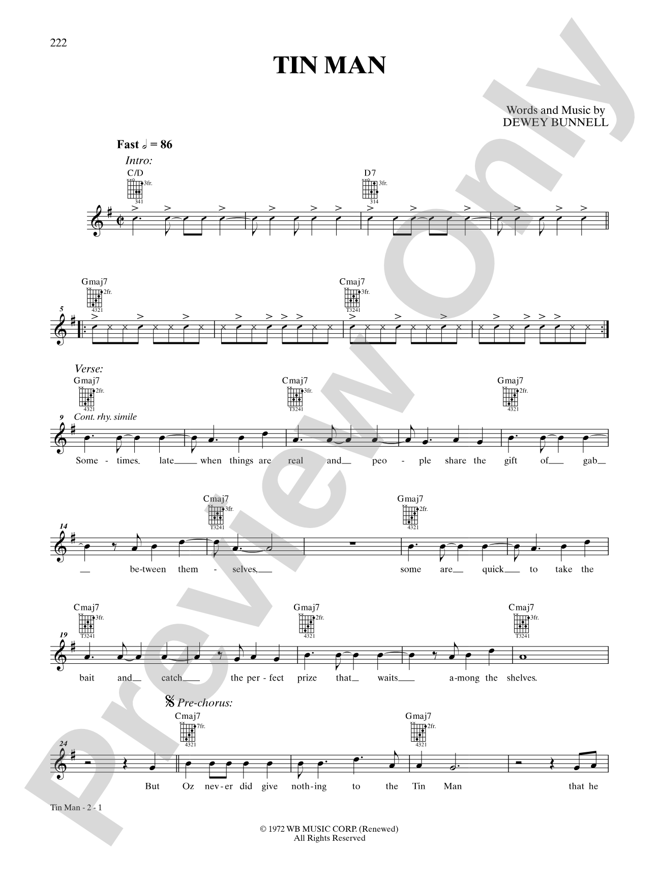 Tin Man: Interm./Easy Guitar TAB