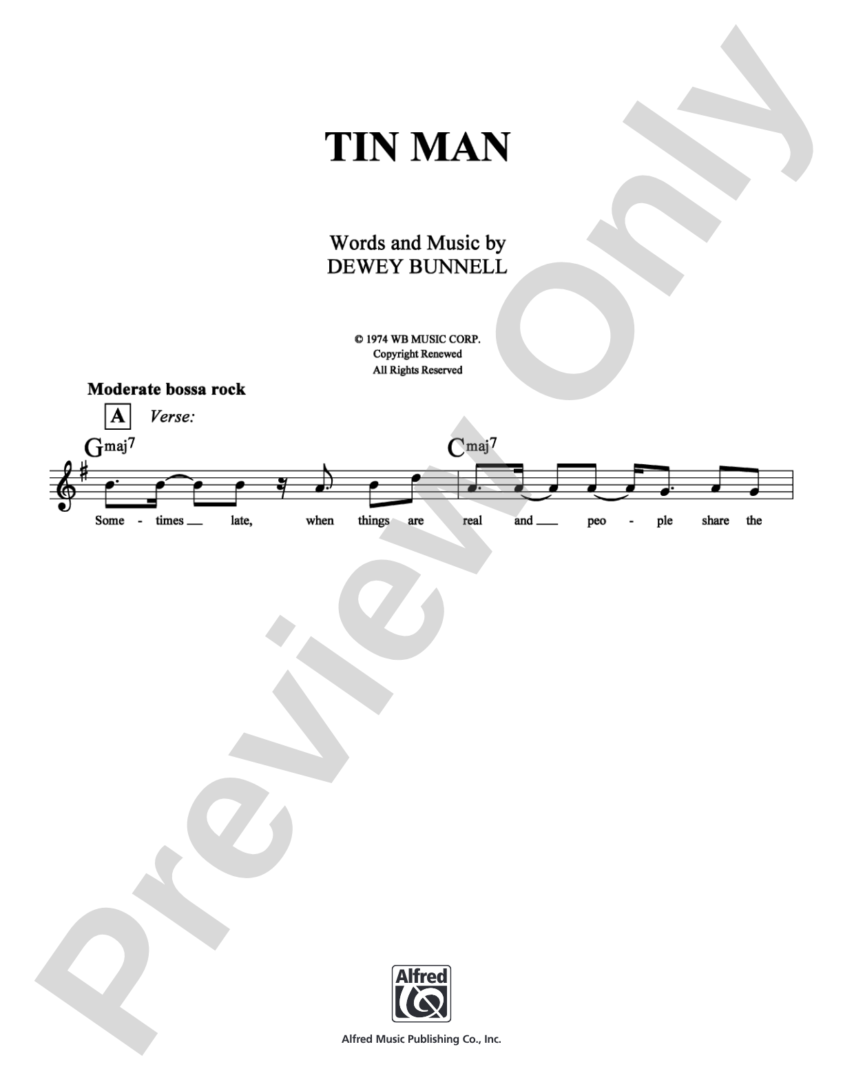 Tin Man: Lead Sheet Digital Sheet Music