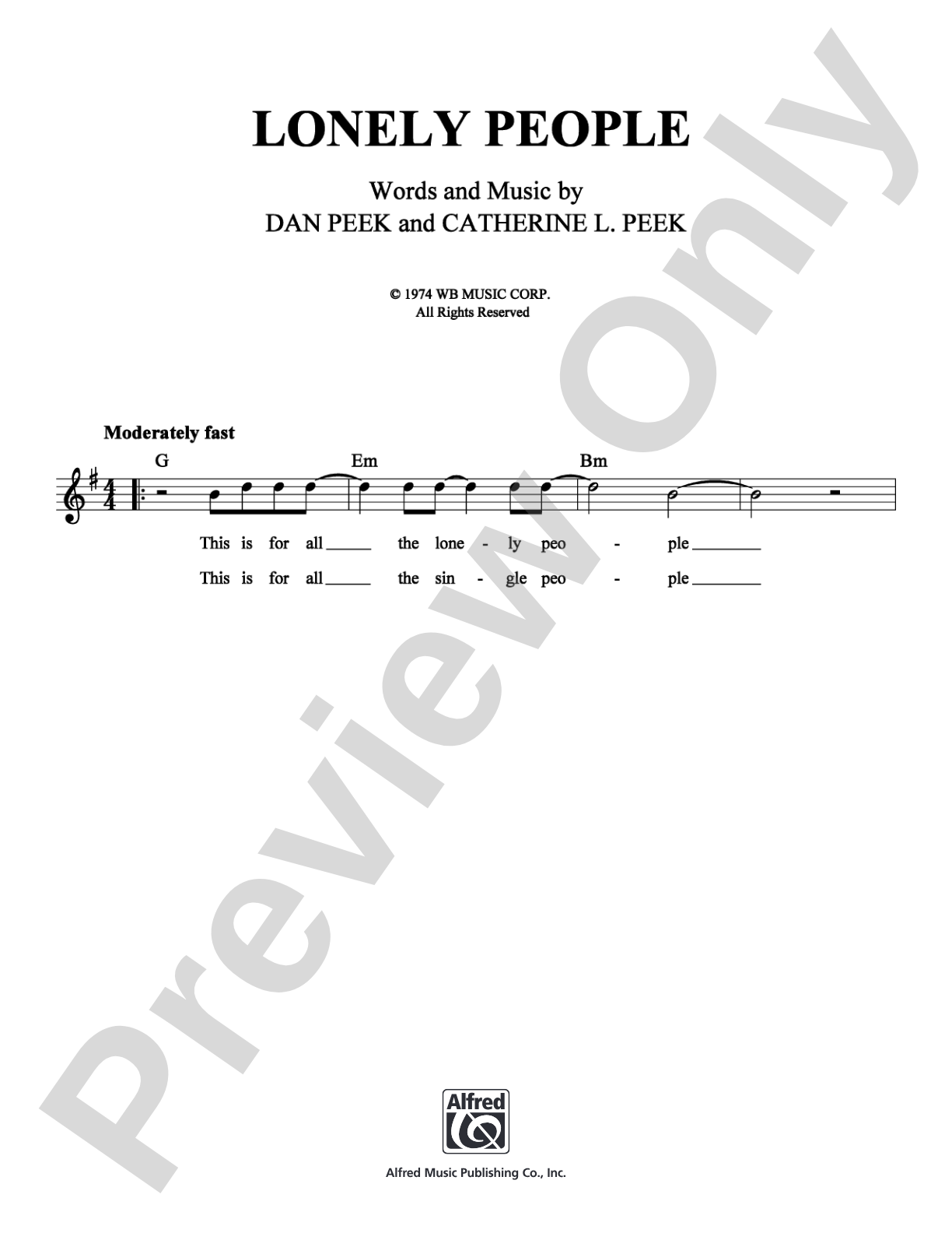 Lonely People: Lead Sheet Digital Sheet Music