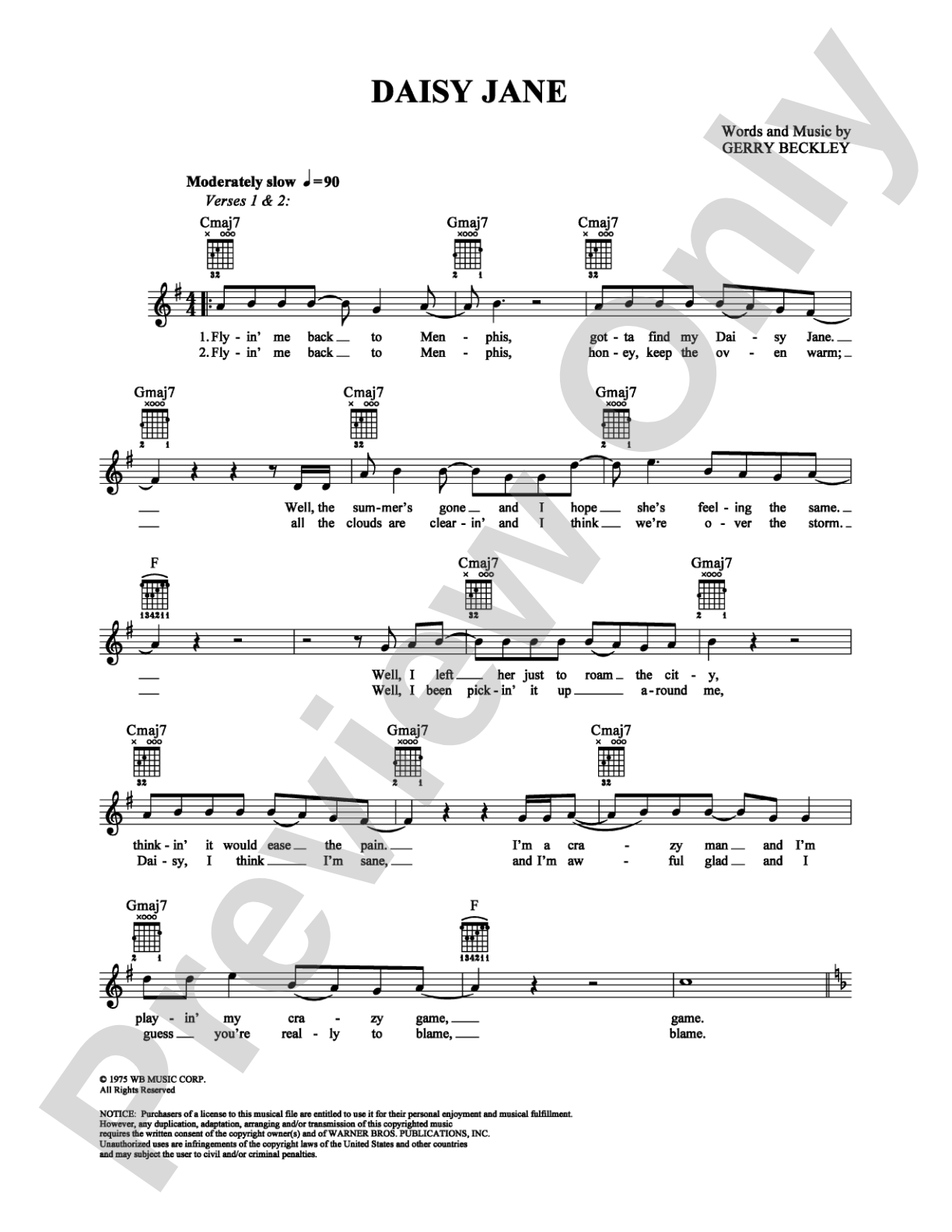 Daisy Jane: Easy Guitar Digital Sheet Music