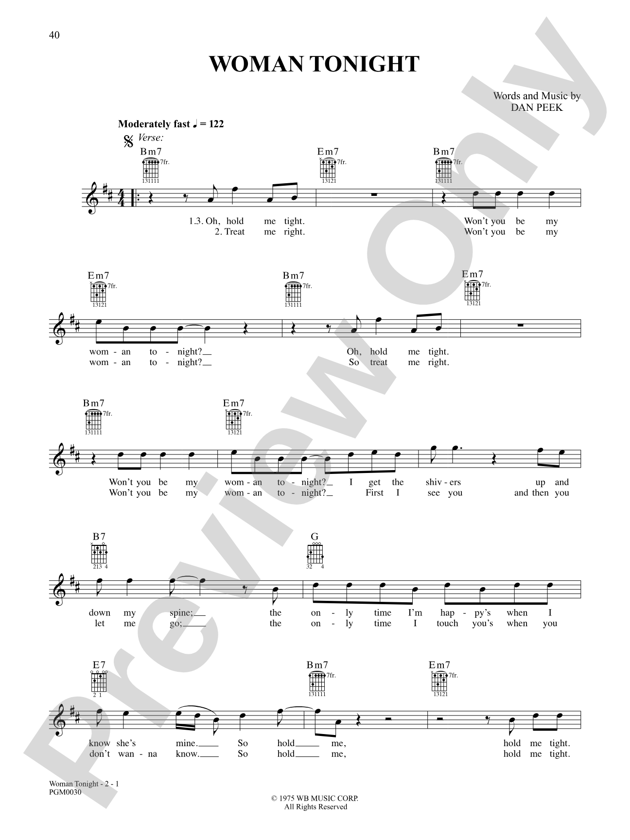 Woman Tonight: Interm./Easy Guitar TAB