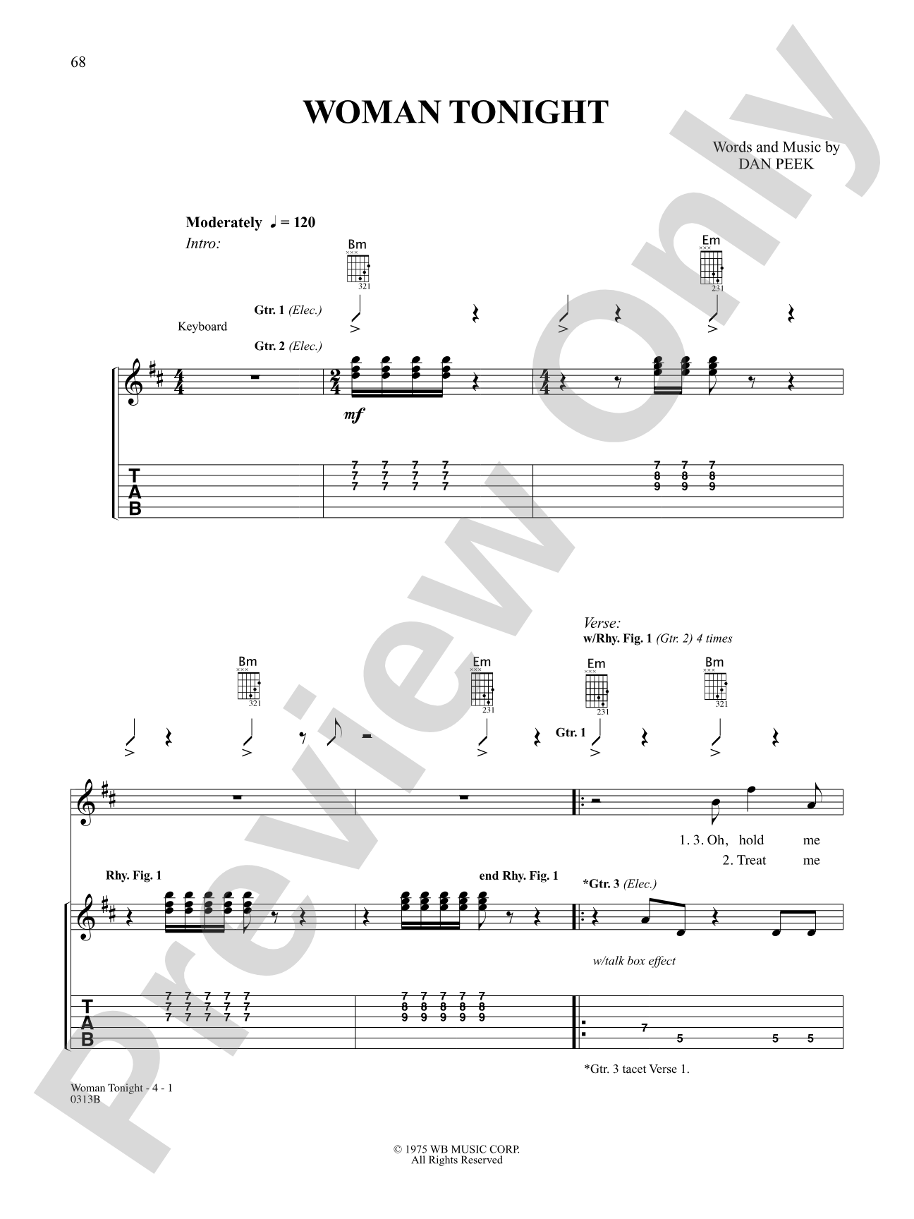 Woman Tonight: Authentic Guitar TAB