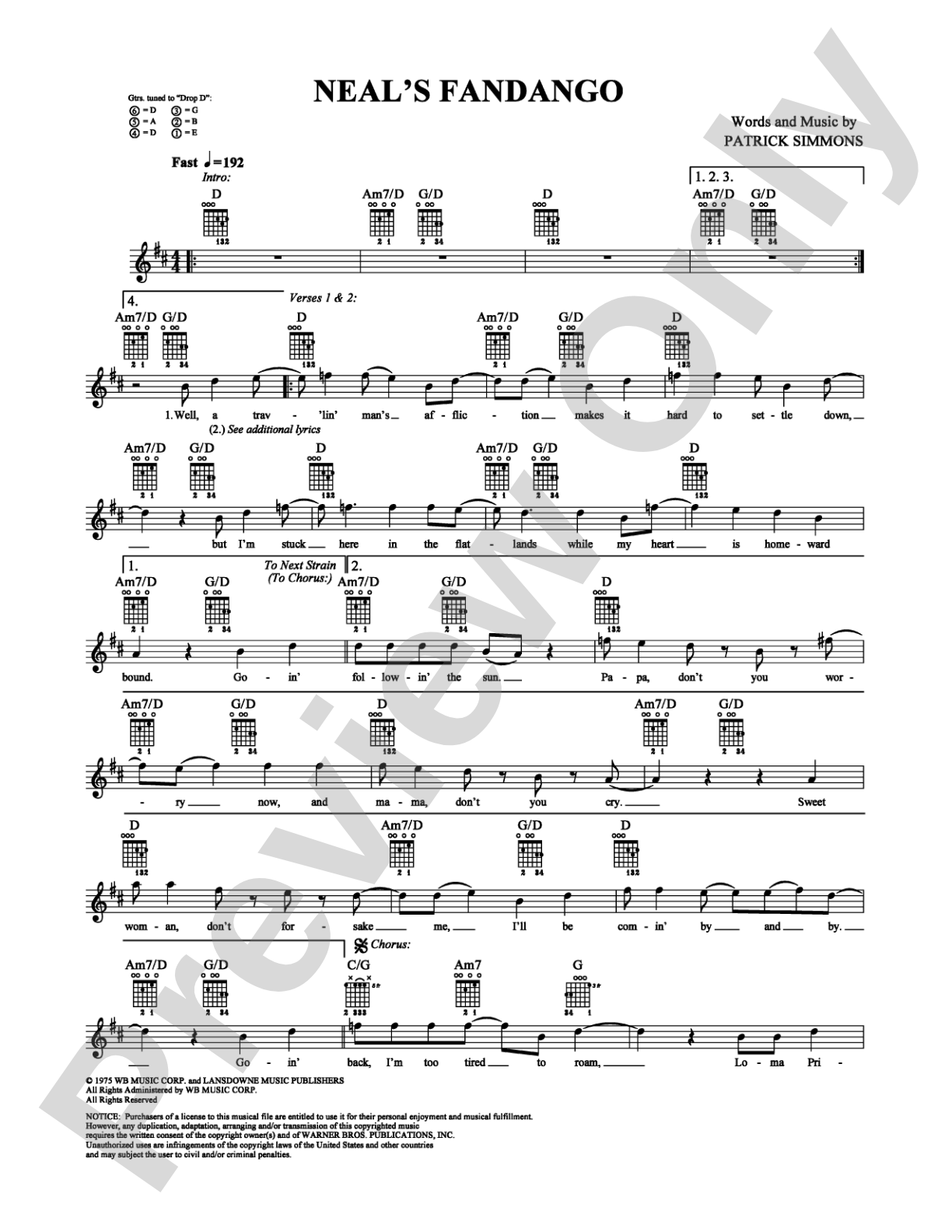 Neal's Fandango: Easy Guitar Digital Sheet Music