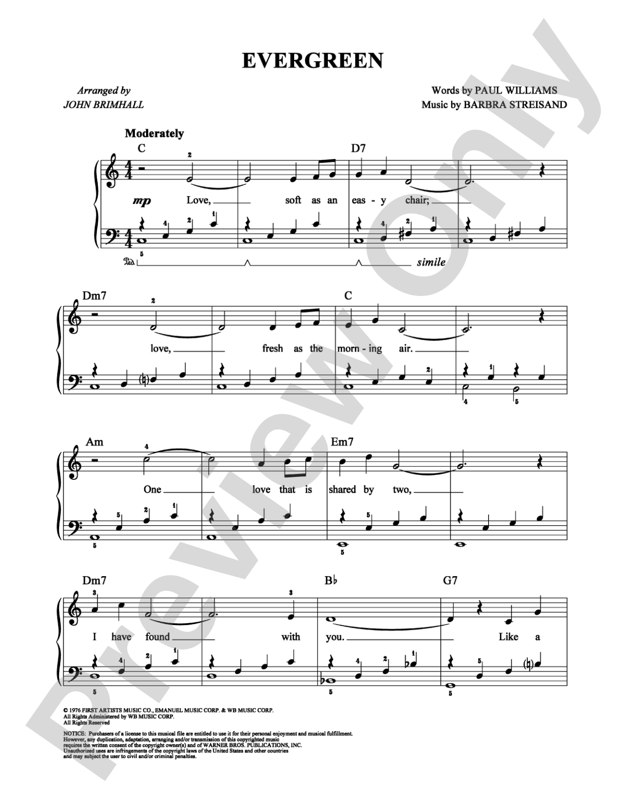 Evergreen: Easy Piano Digital Sheet Music