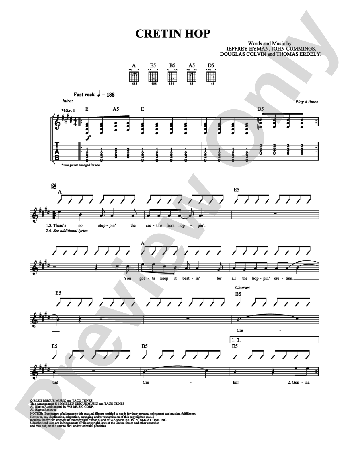 Cretin Hop: Guitar TAB Digital Sheet Music