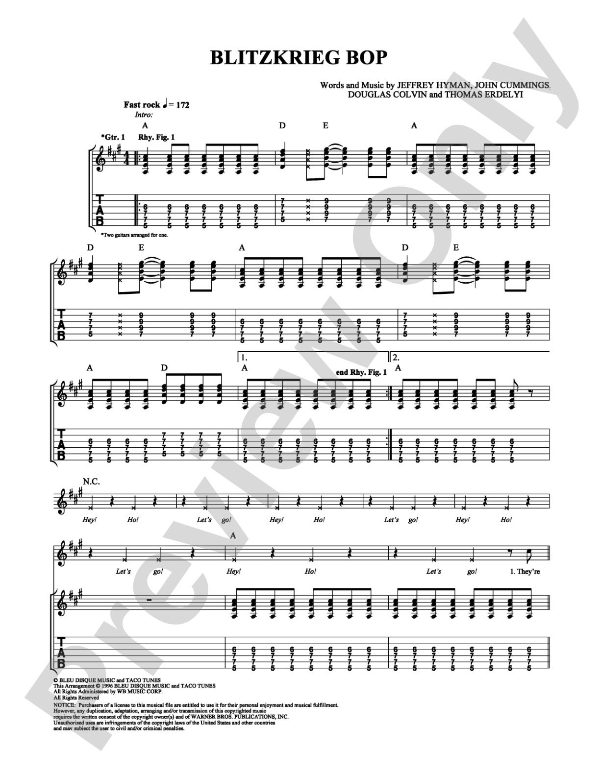 Blitzkrieg Bop: Guitar TAB Digital Sheet Music
