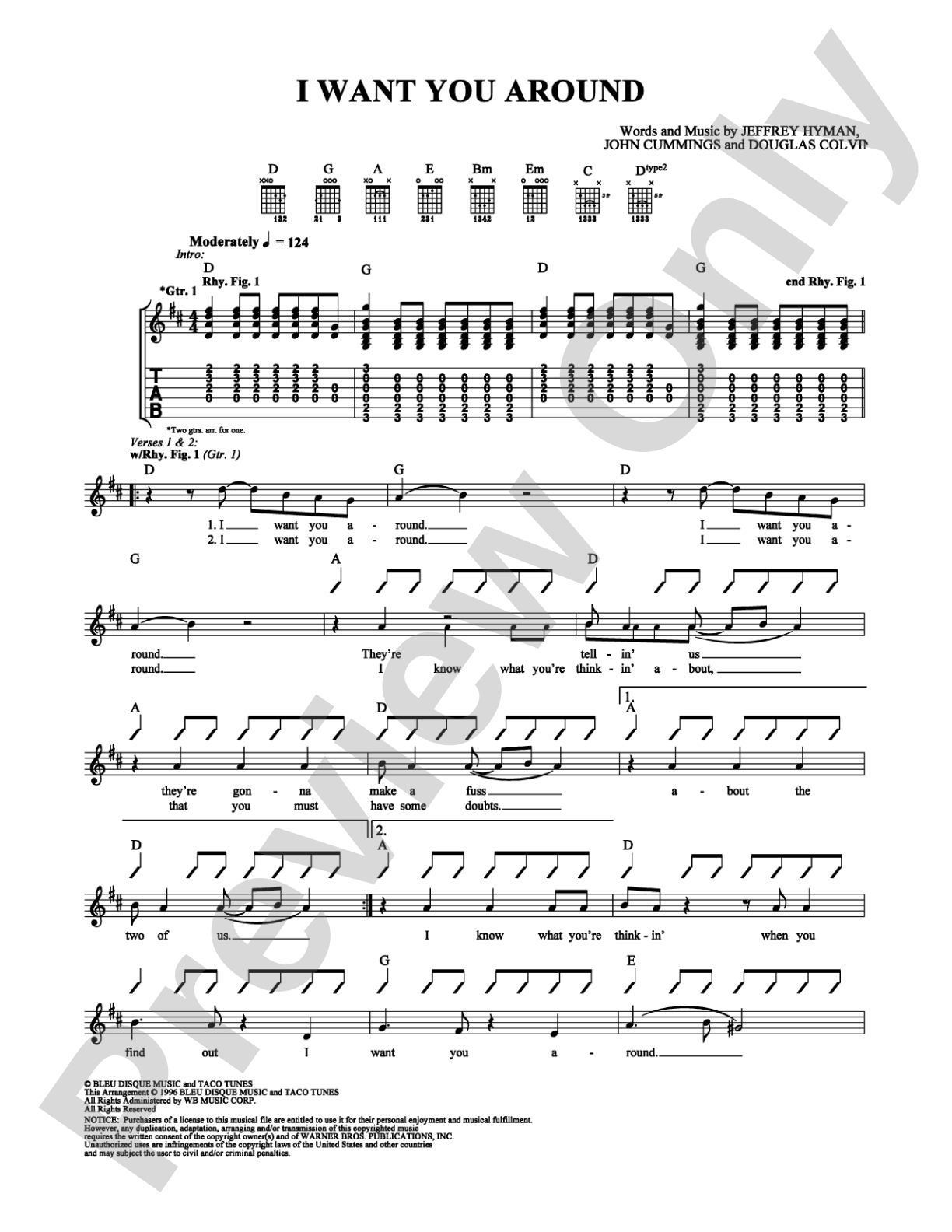 I Want You Around: Guitar TAB Digital Sheet Music