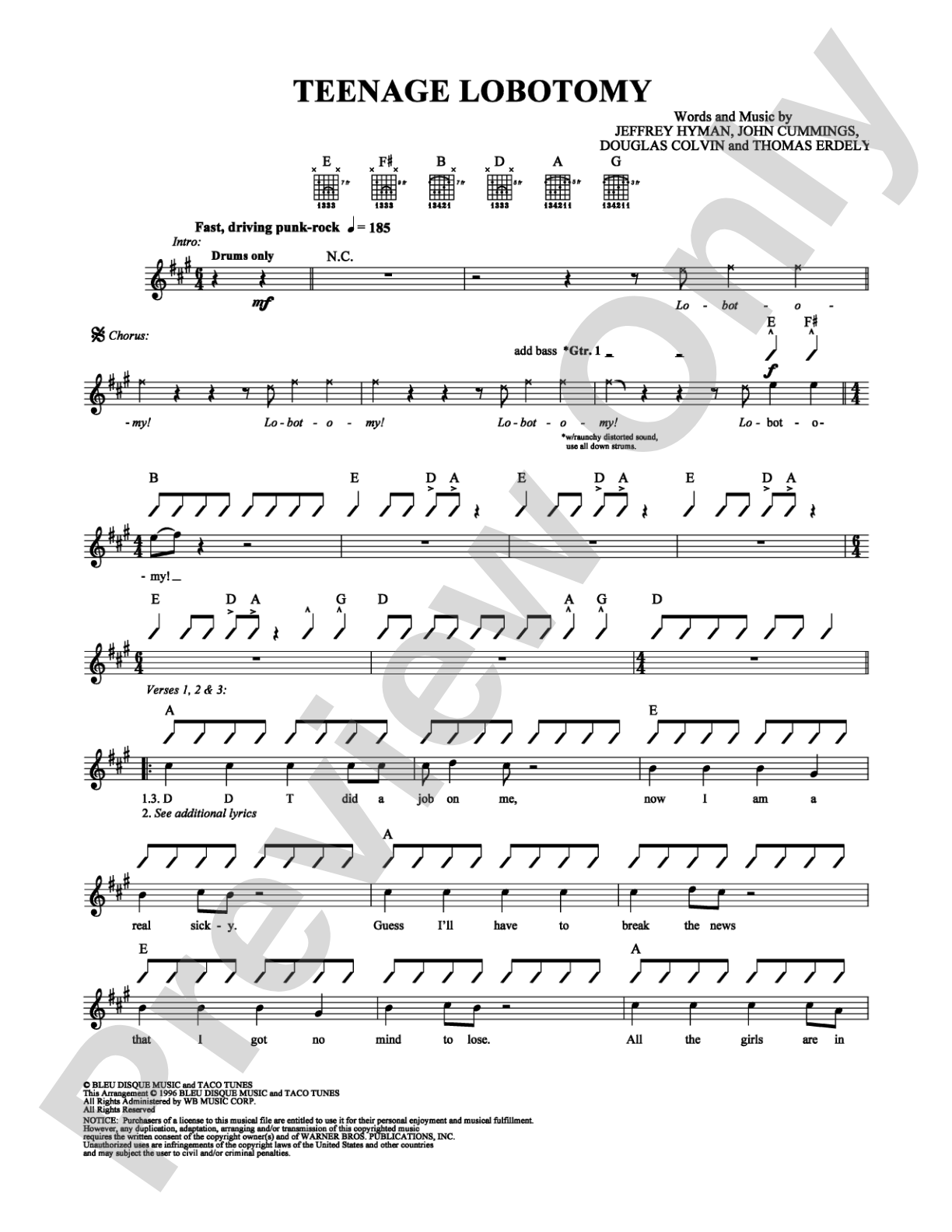 Teenage Lobotomy: Guitar TAB Digital Sheet Music