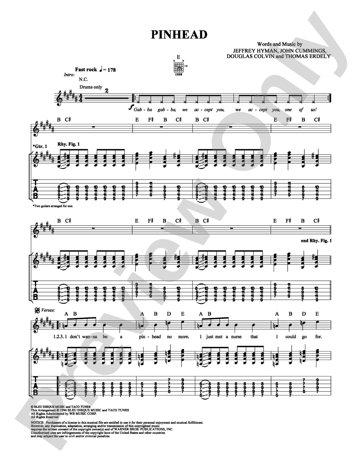 Pinhead: Guitar TAB Digital Sheet Music