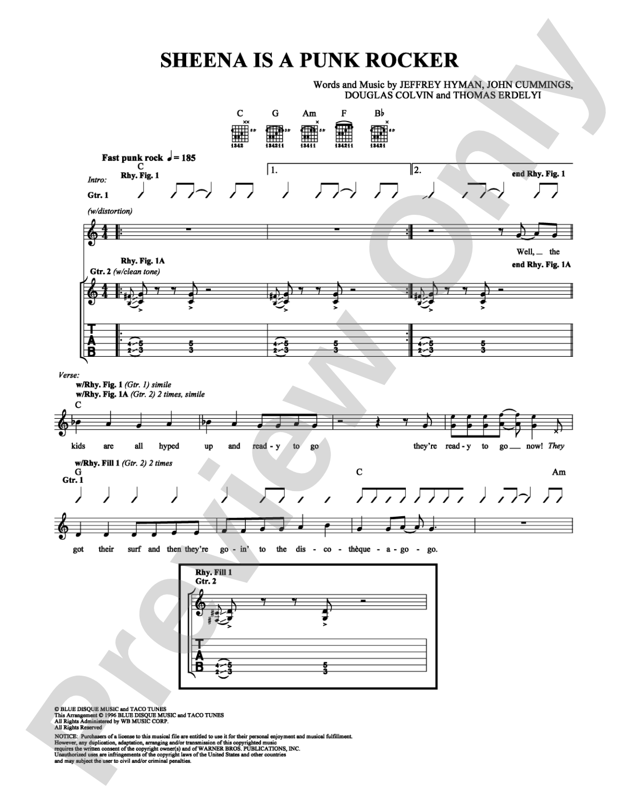 Sheena Is a Punk Rocker: Easy Guitar Digital Sheet Music