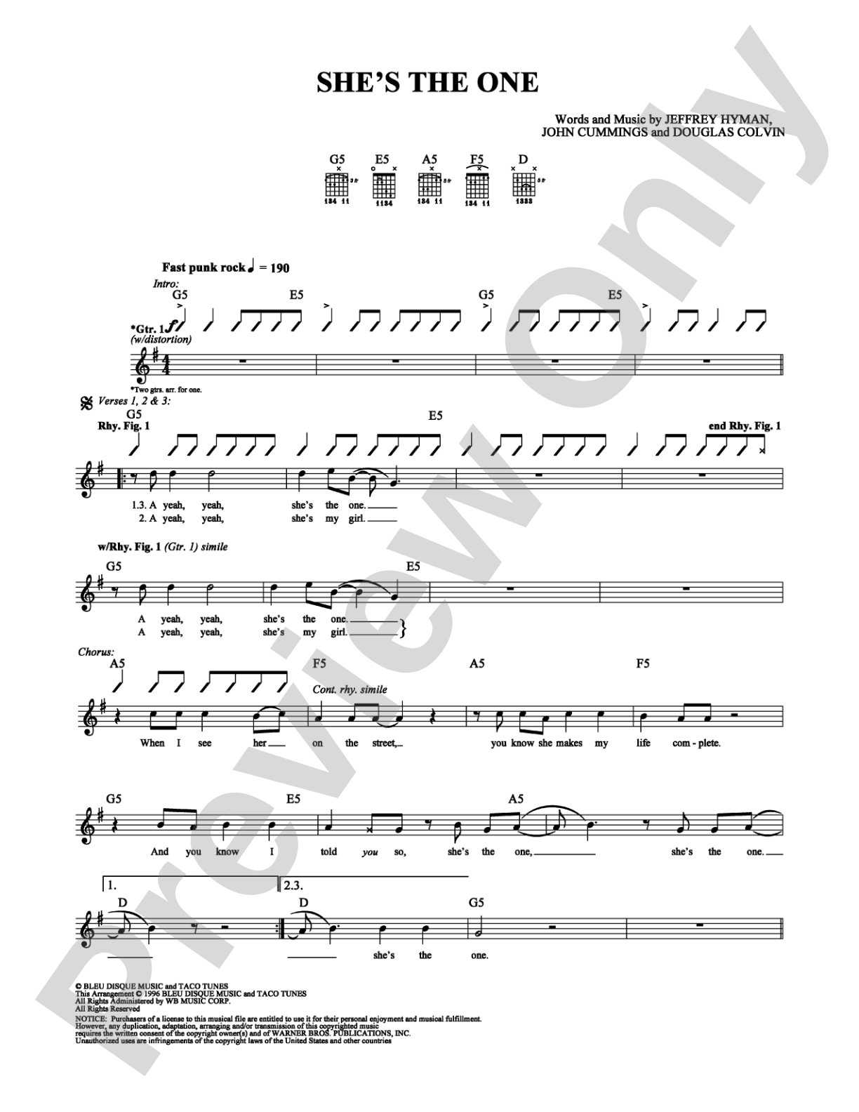 She's The One: Guitar TAB Digital Sheet Music