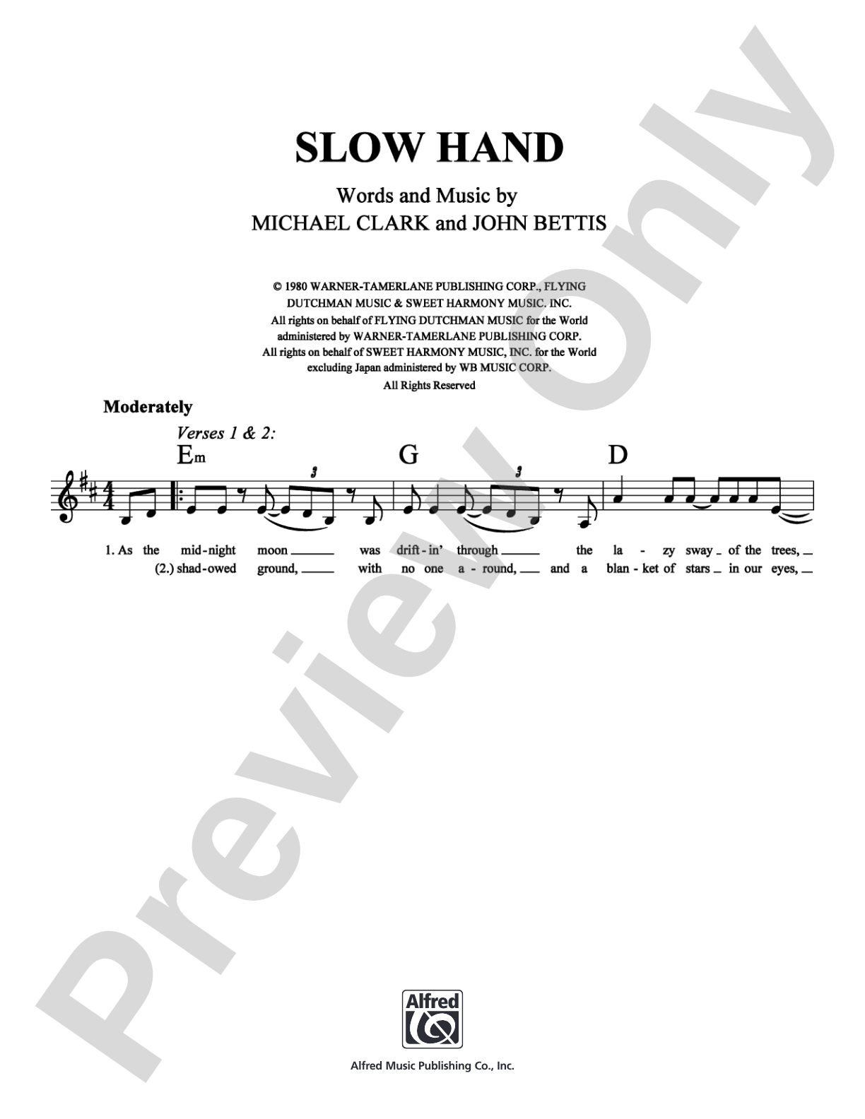 Slow Hand: Lead Sheet Digital Sheet Music