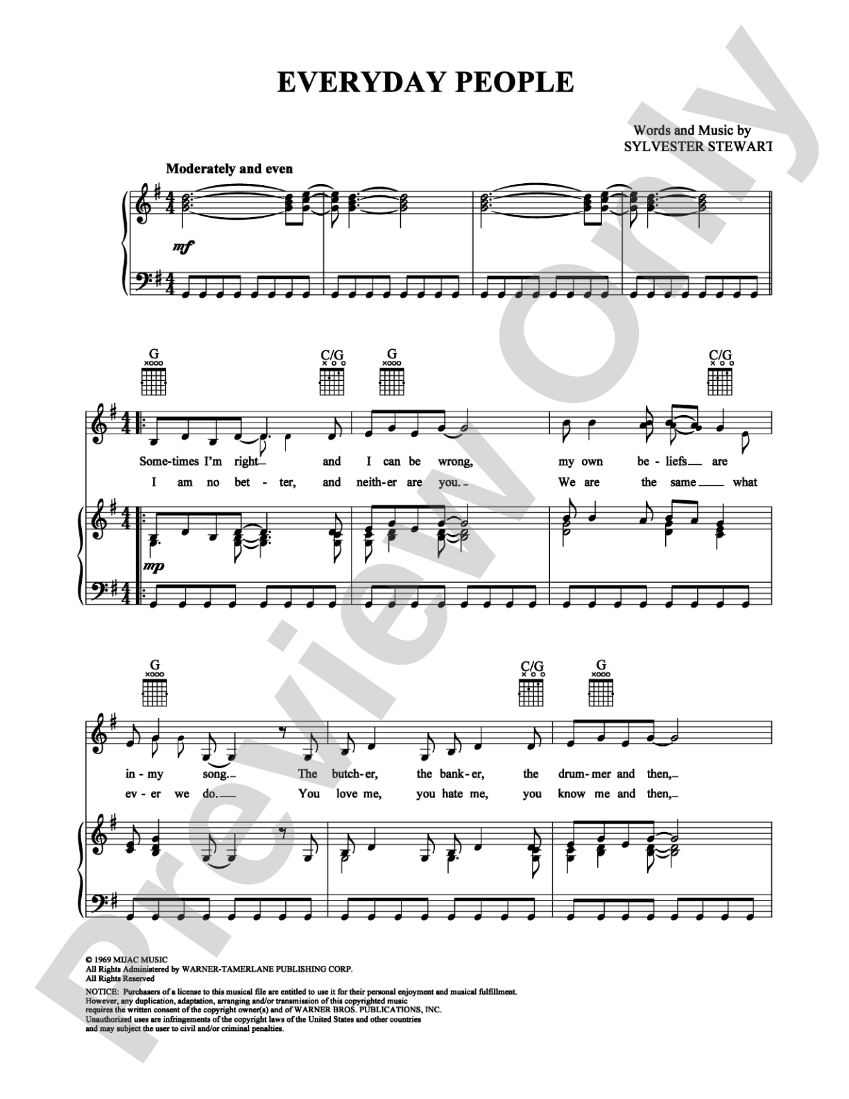 Everyday People: Piano/Vocal/Chords Digital Sheet Music