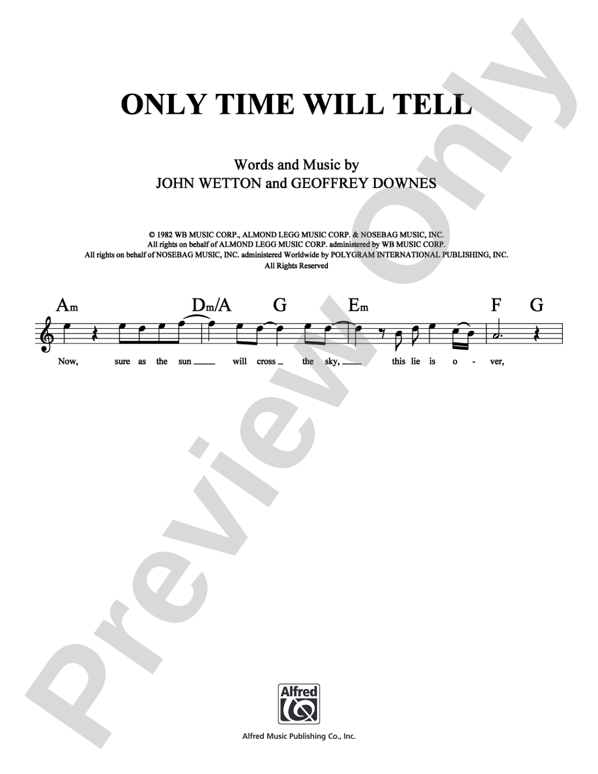 Only Time Will Tell: Lead Sheet Digital Sheet Music