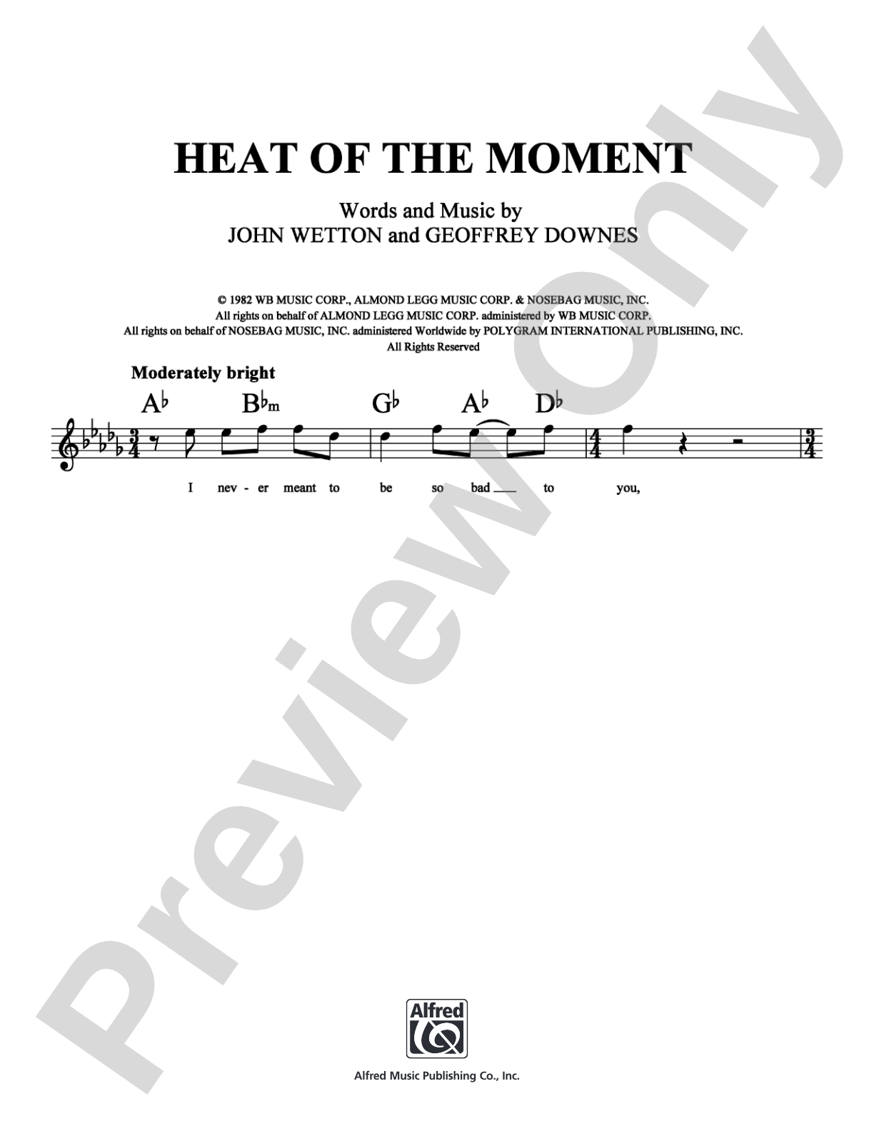 Heat of the Moment: Lead Sheet Digital Sheet Music