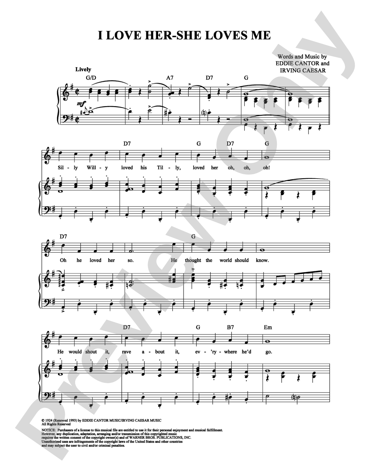 I Love Her - She Loves Me: Piano/Vocal/Chords Digital Sheet Music