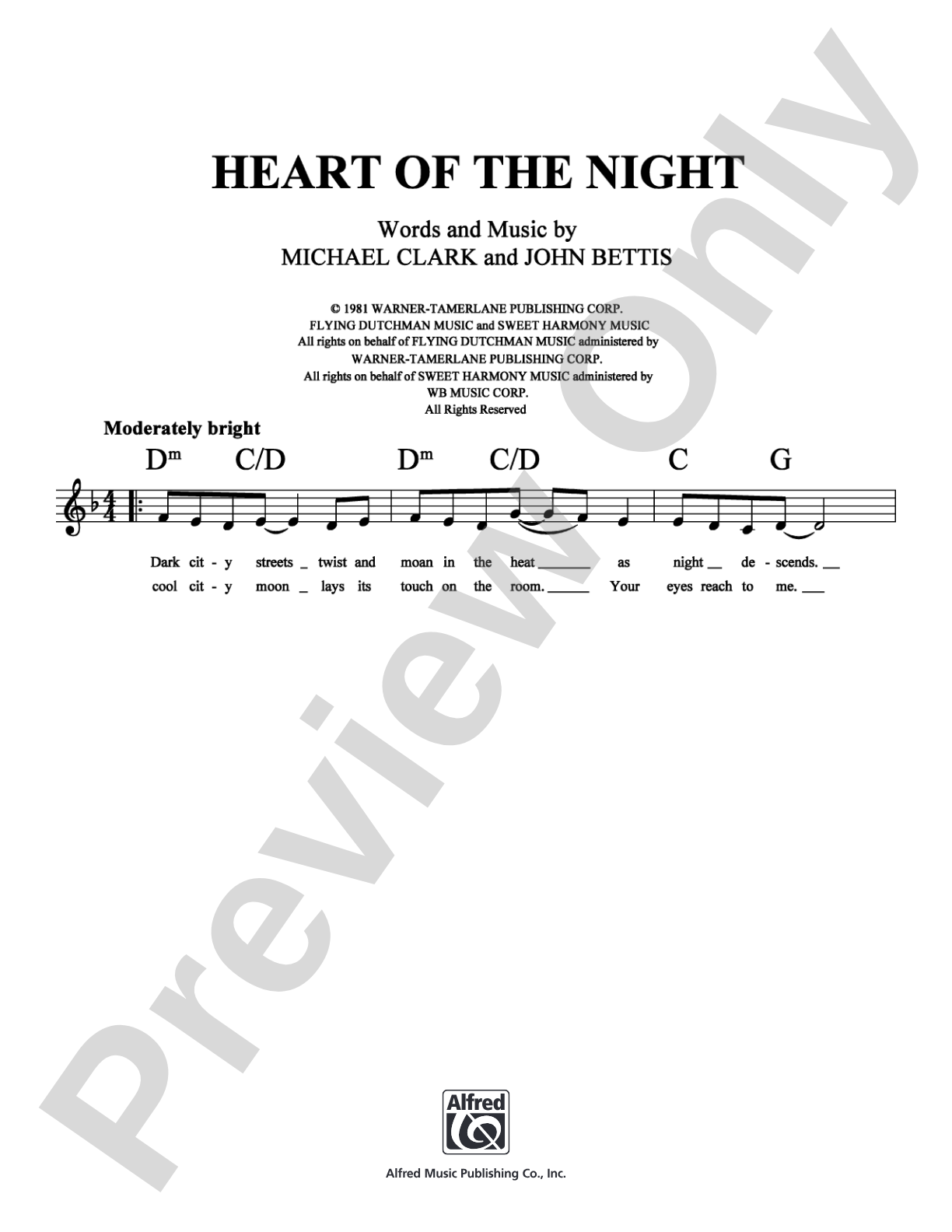 Heart of the Night: Lead Sheet Digital Sheet Music