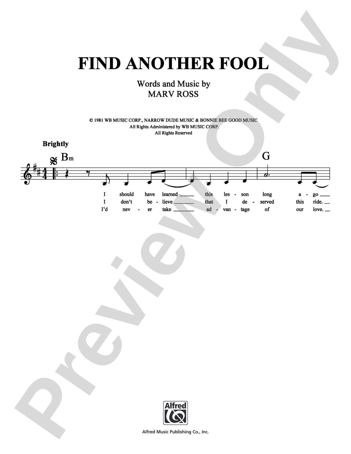 Find Another Fool: Lead Sheet Digital Sheet Music