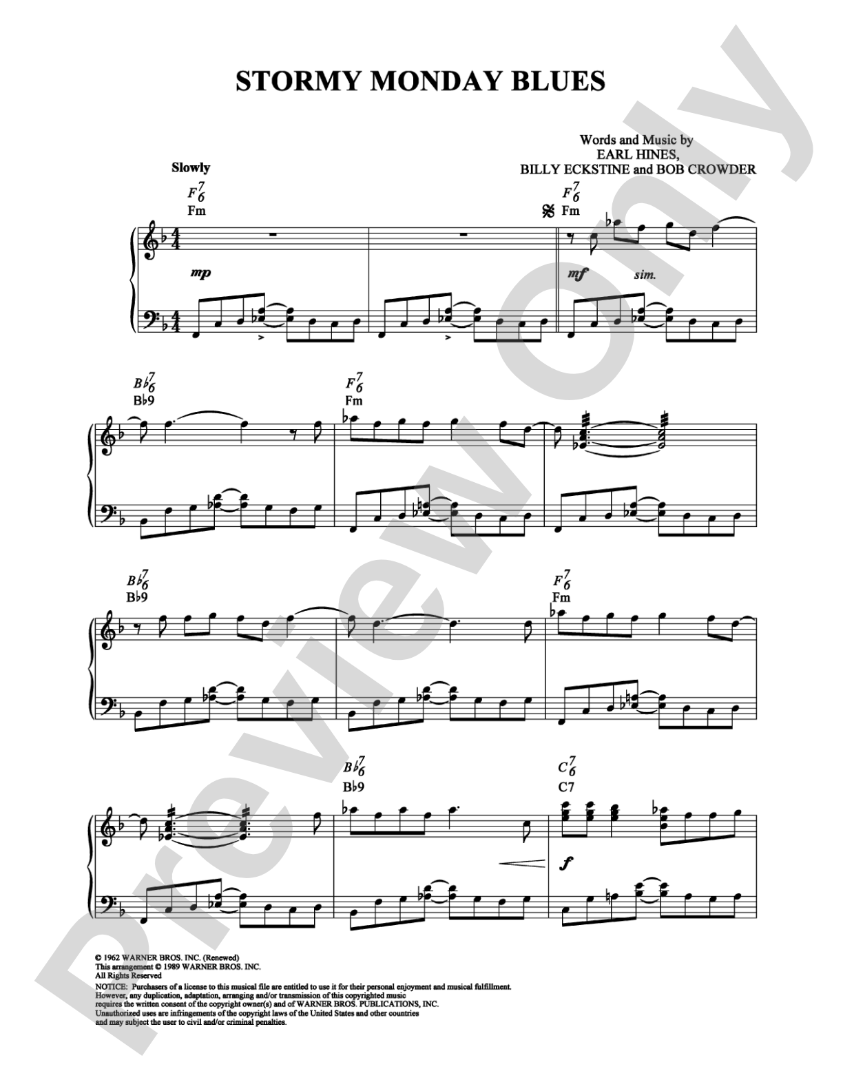 Stormy Monday Blues: Piano Digital Sheet Music