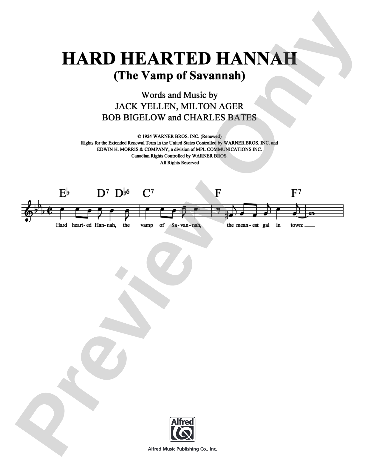 Hard Hearted Hannah (The Vamp of Savannah): Lead Sheet Digital Sheet Music