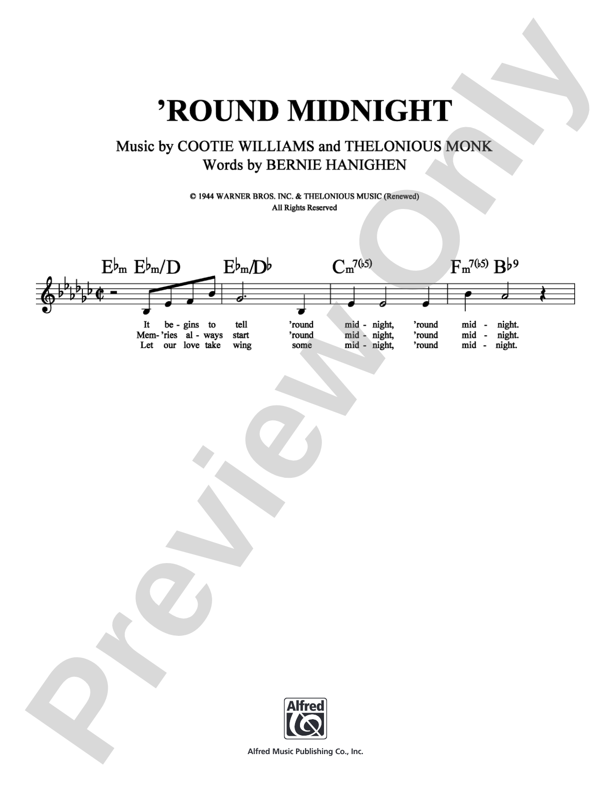 Round Midnight: Lead Sheet Digital Sheet Music