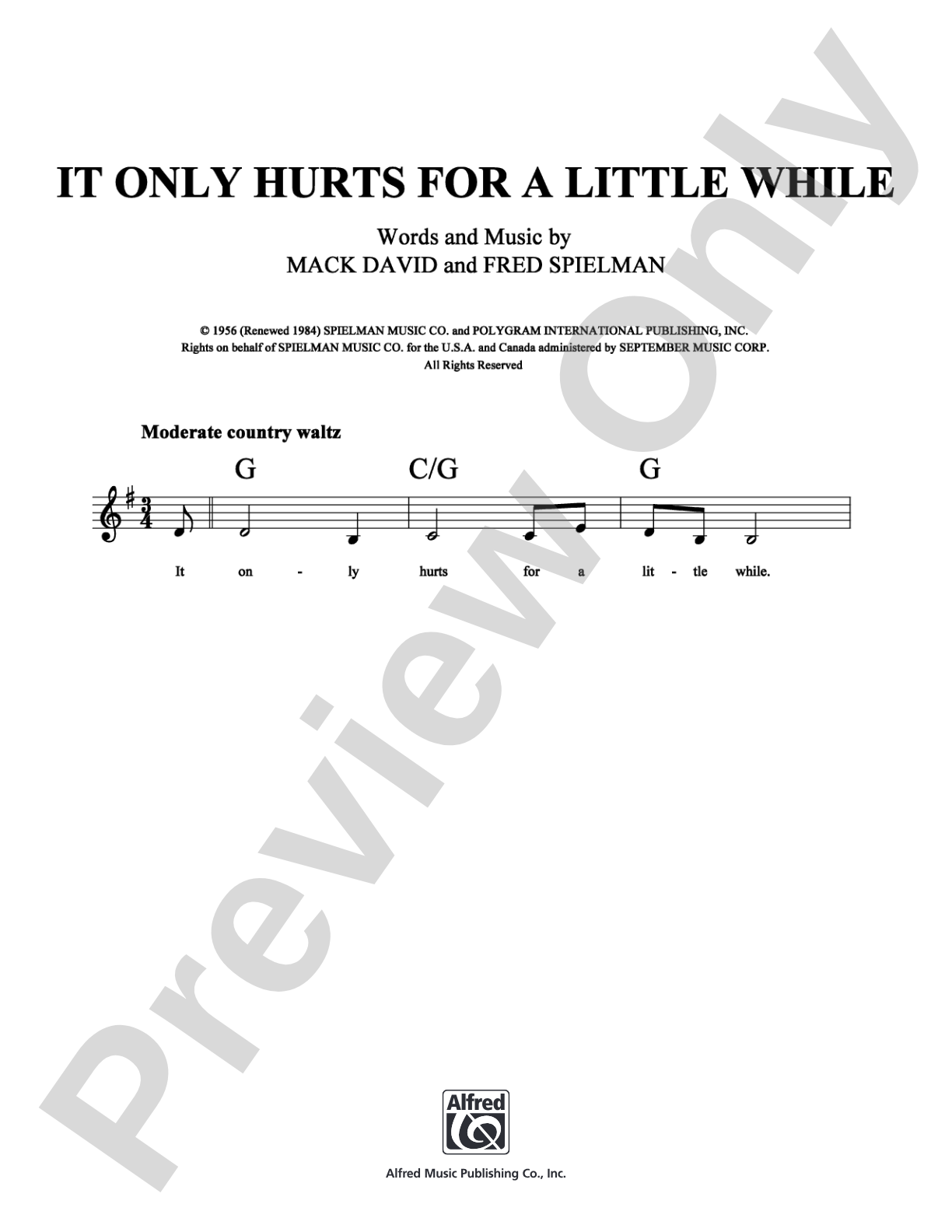 It Only Hurts For a Little While: Lead Sheet Digital Sheet Music