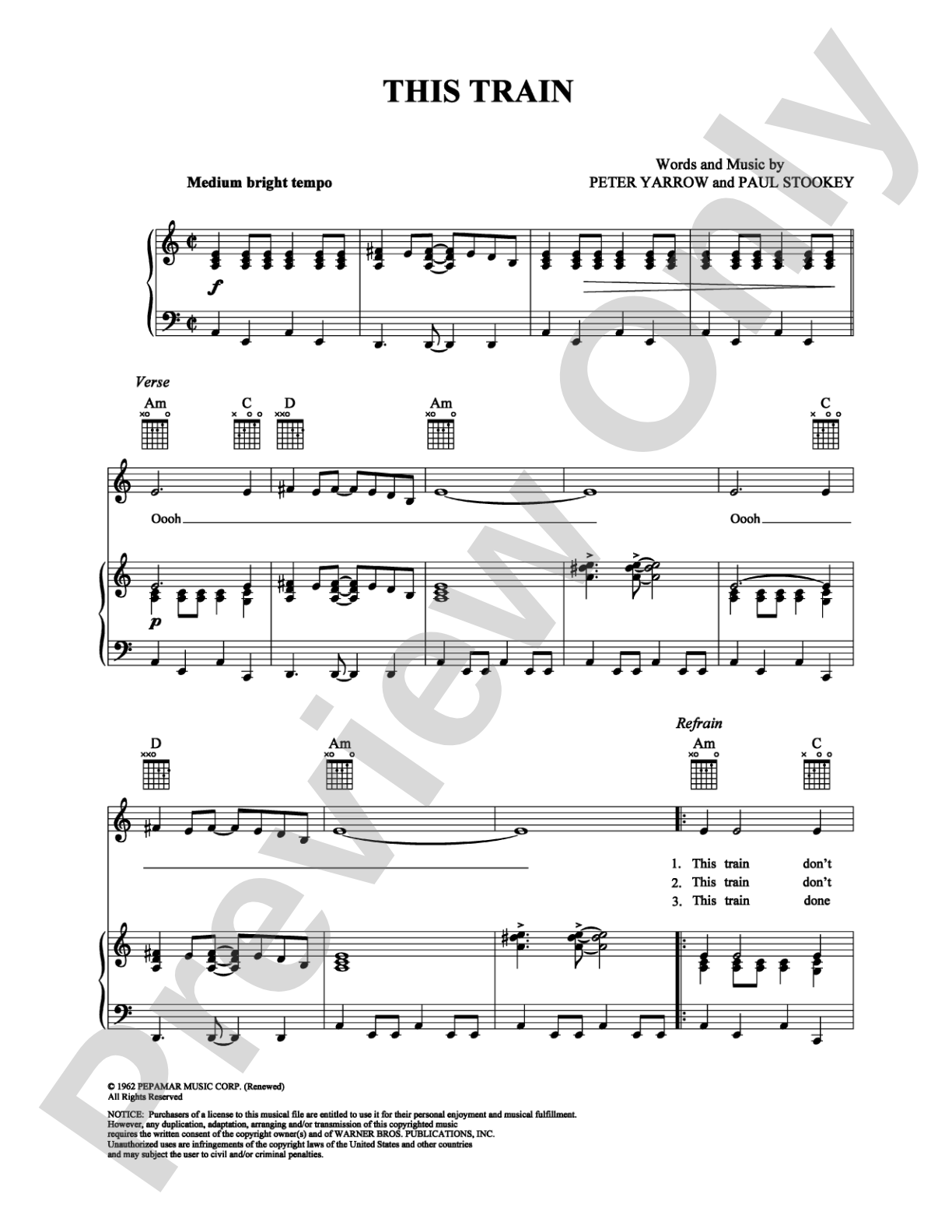 This Train: Piano/Vocal/Chords Digital Sheet Music