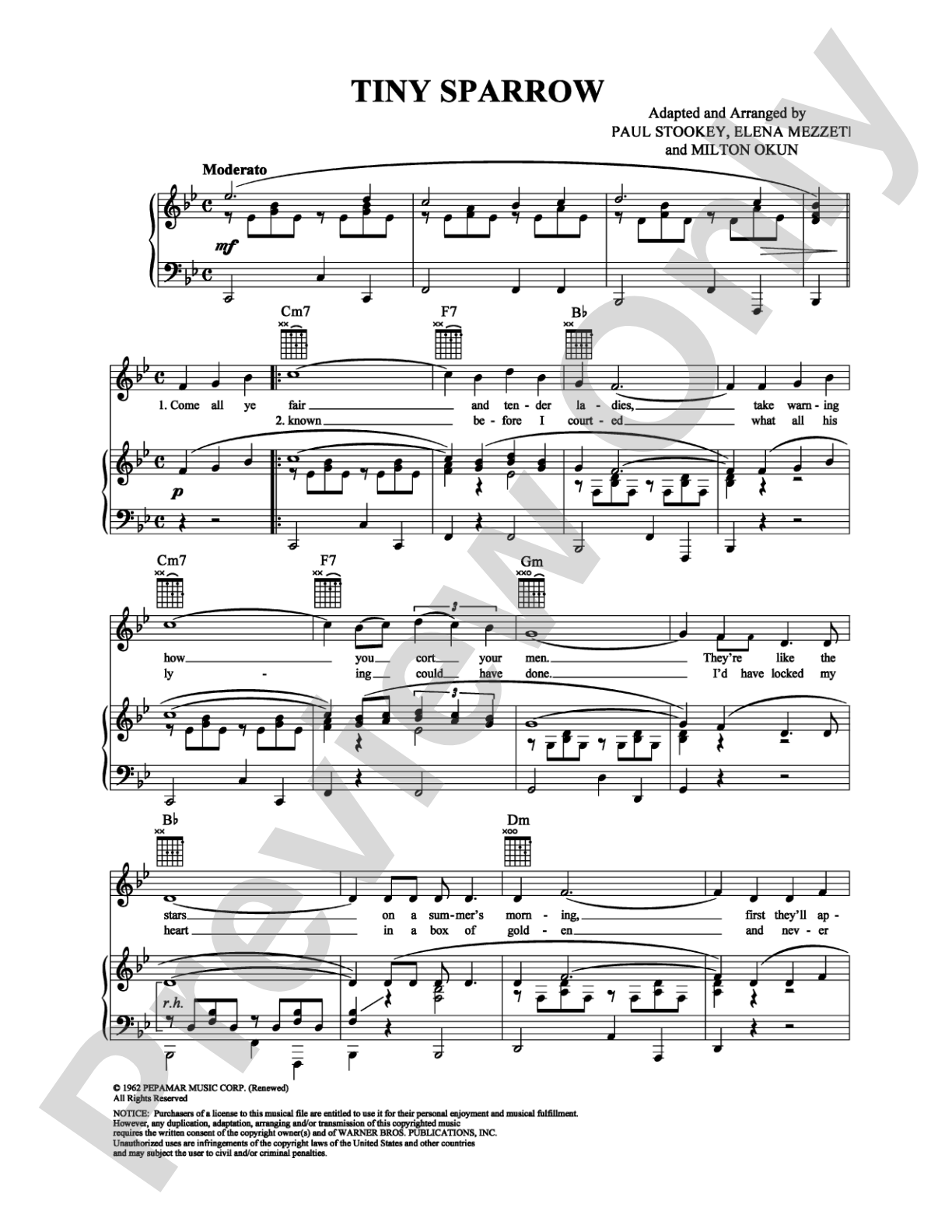 Tiny Sparrow: Piano/Vocal/Chords Digital Sheet Music