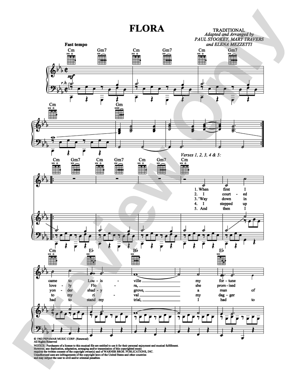 Flora: Piano/Vocal/Chords Digital Sheet Music