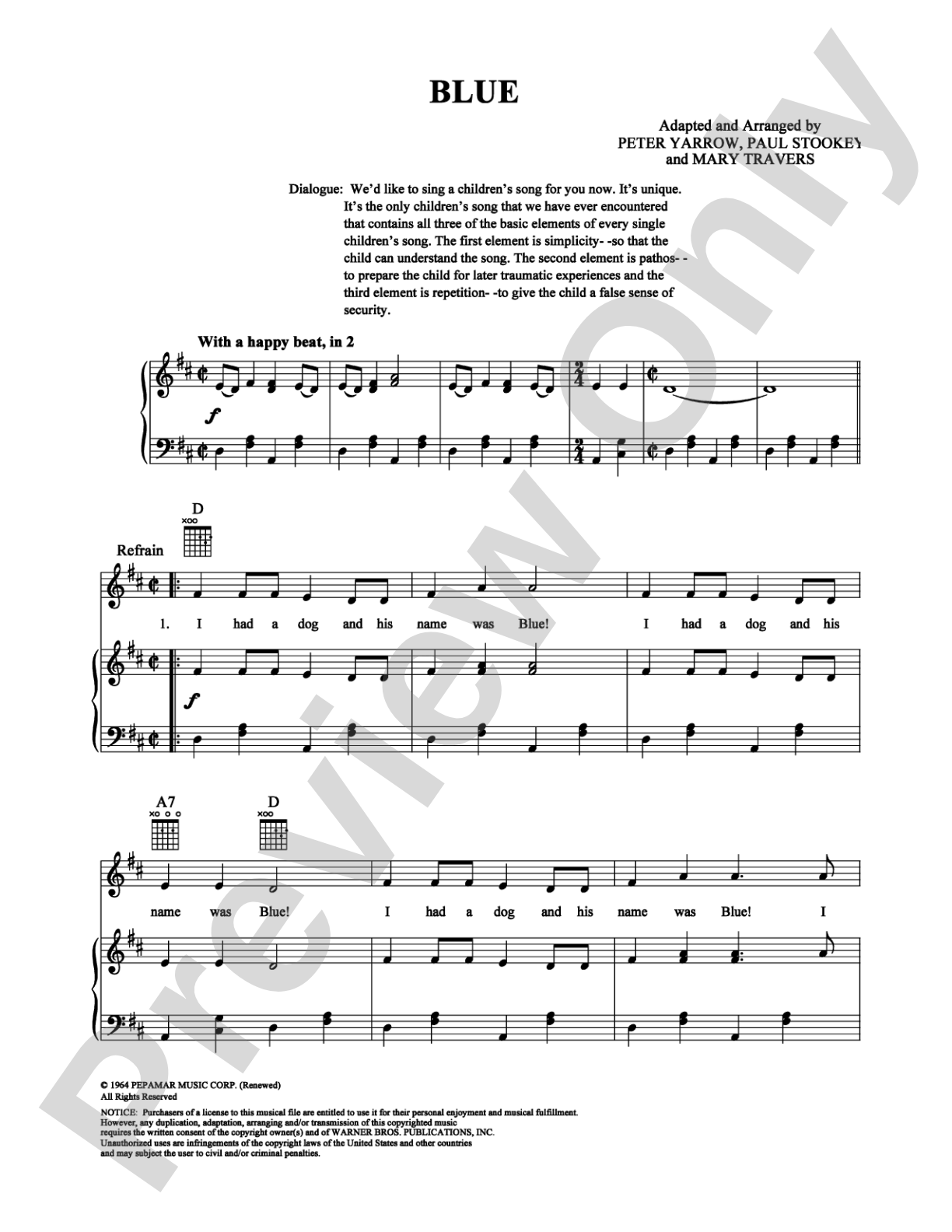 Blue: Piano/Vocal/Chords Digital Sheet Music