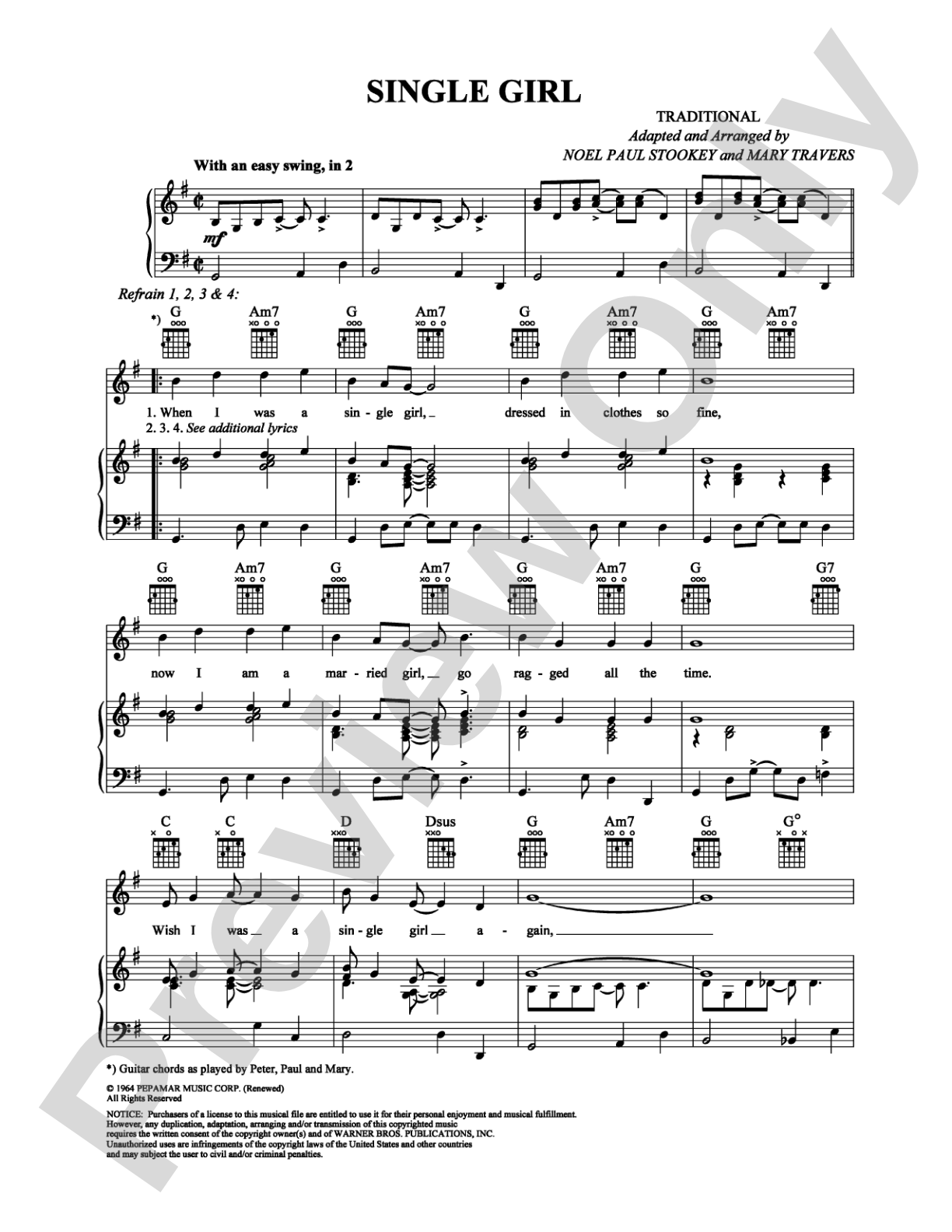 Single Girl: Piano/Vocal/Chords Digital Sheet Music