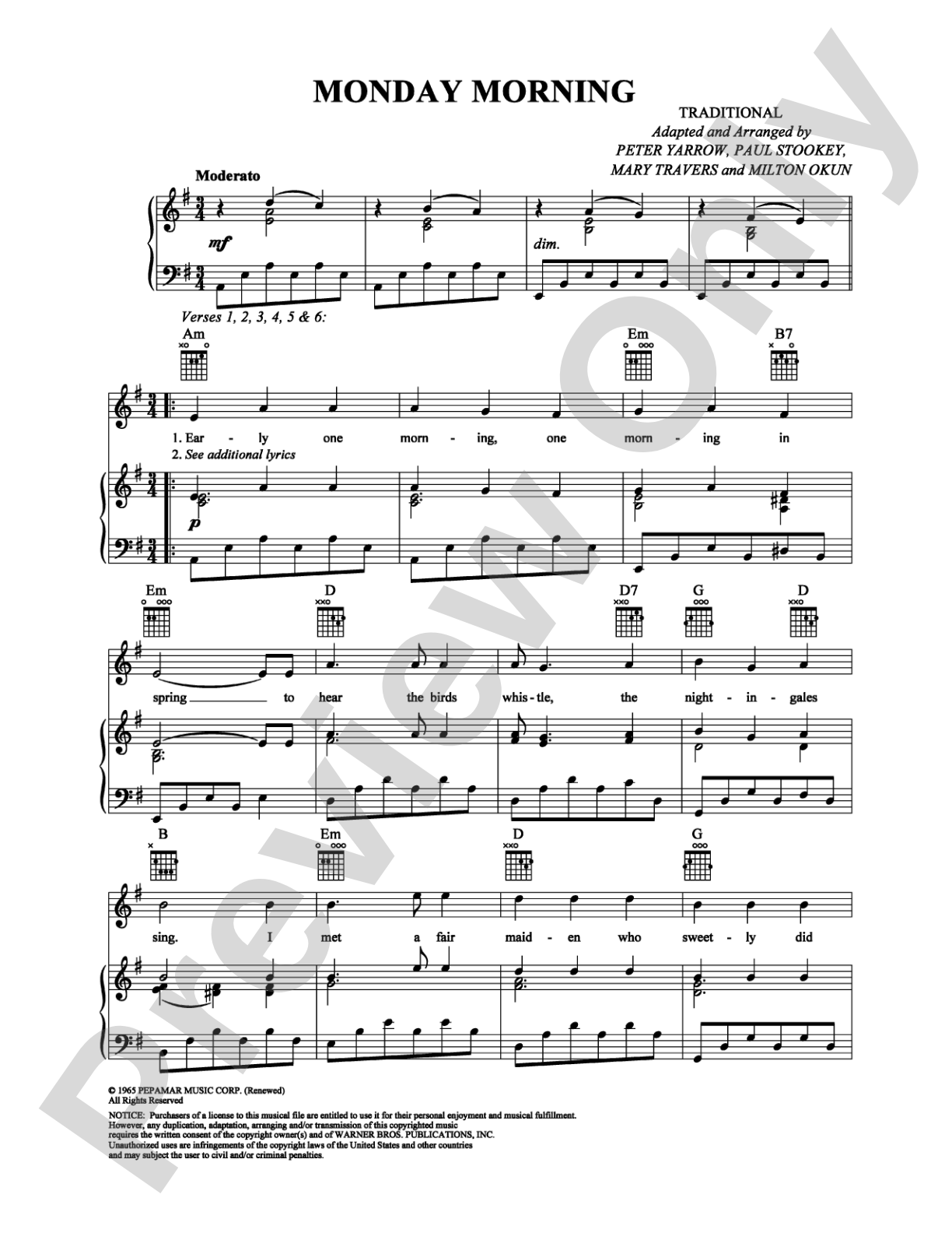 Monday Morning: Piano/Vocal/Chords Digital Sheet Music