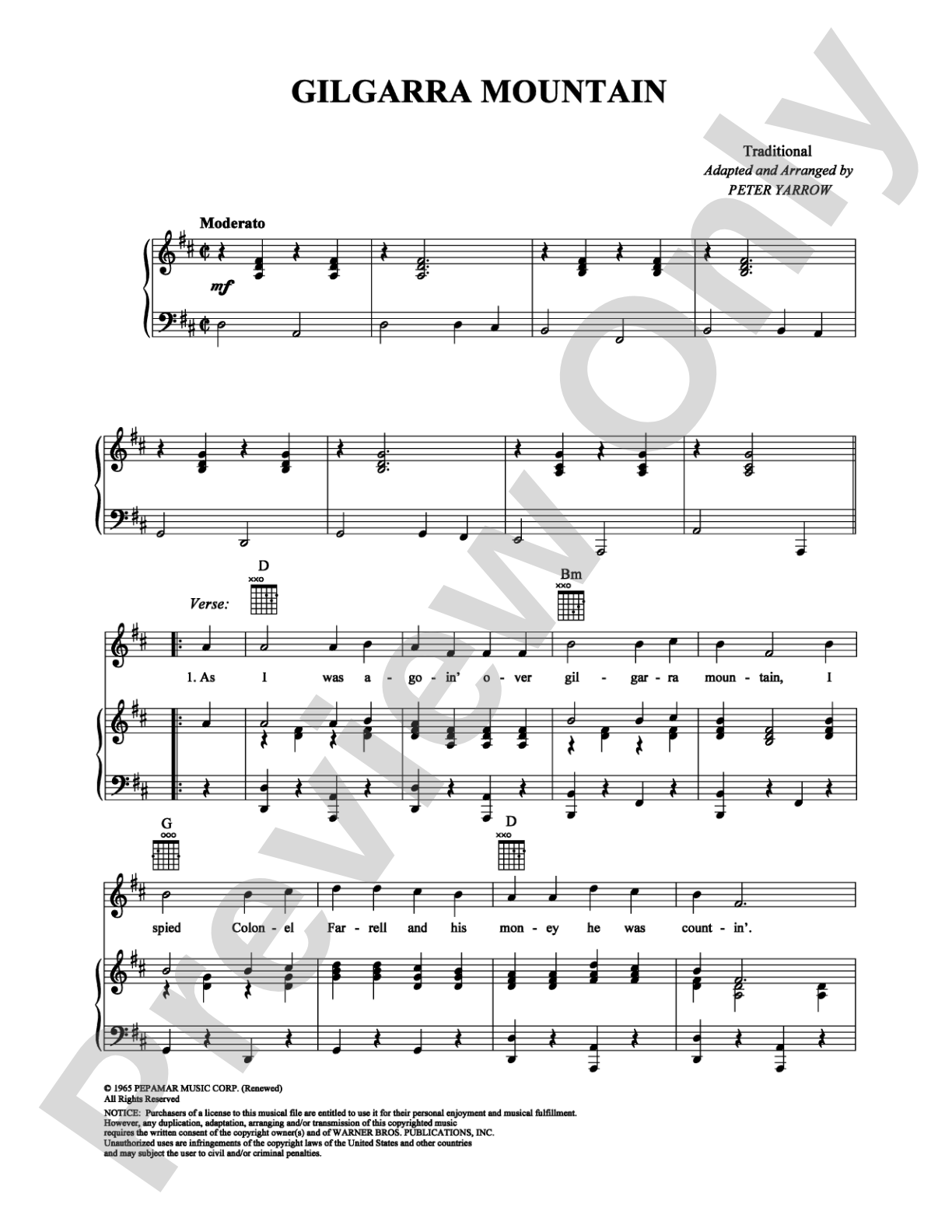 Gilgarra Mountain: Piano/Vocal/Chords Digital Sheet Music