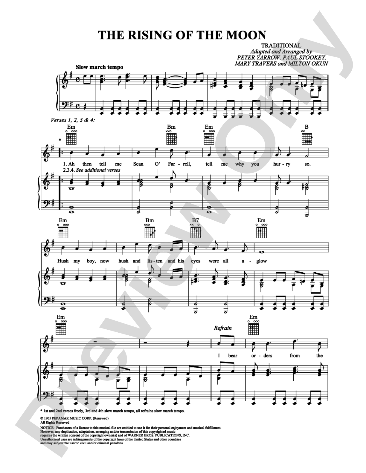 The Rising of the Moon: Piano/Vocal/Chords Digital Sheet Music
